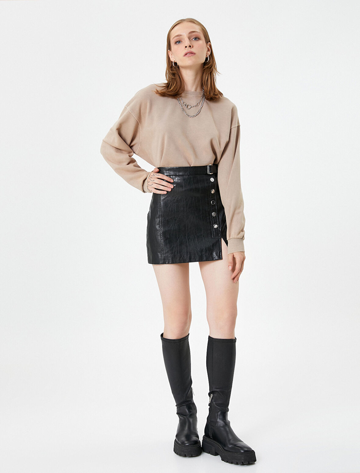 Bisiklet Yaka Sweatshirt Pamuklu Uzun Kollu Ribanalı