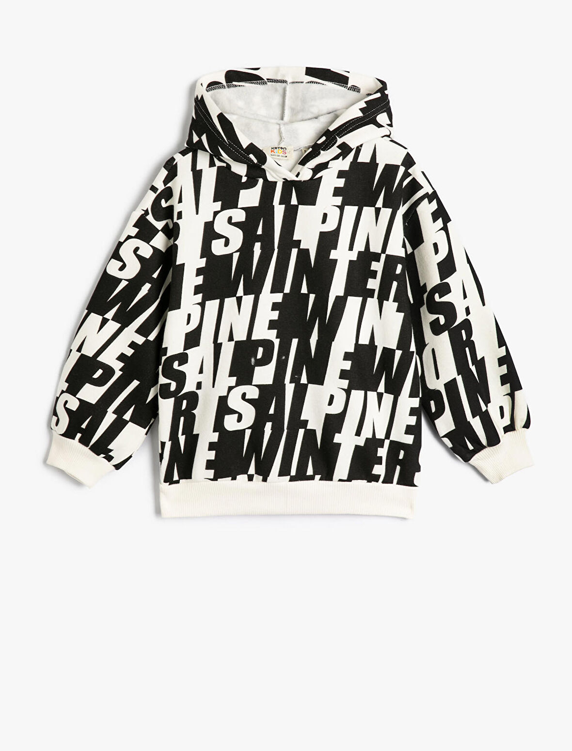 Kapşonlu Sweatshirt Uzun Kollu Desenli Şardonlu