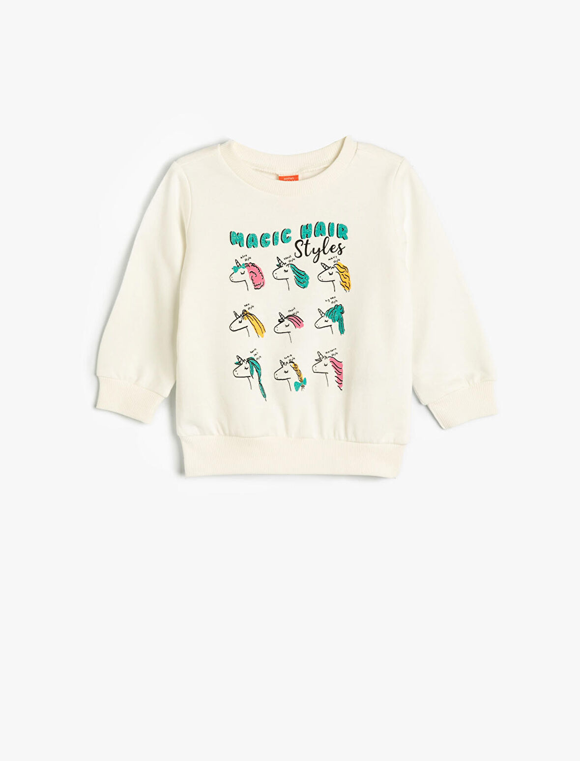 Unicorn Sweatshirt Uzun Kollu Bisiklet Yaka Şardonlu Pamuklu