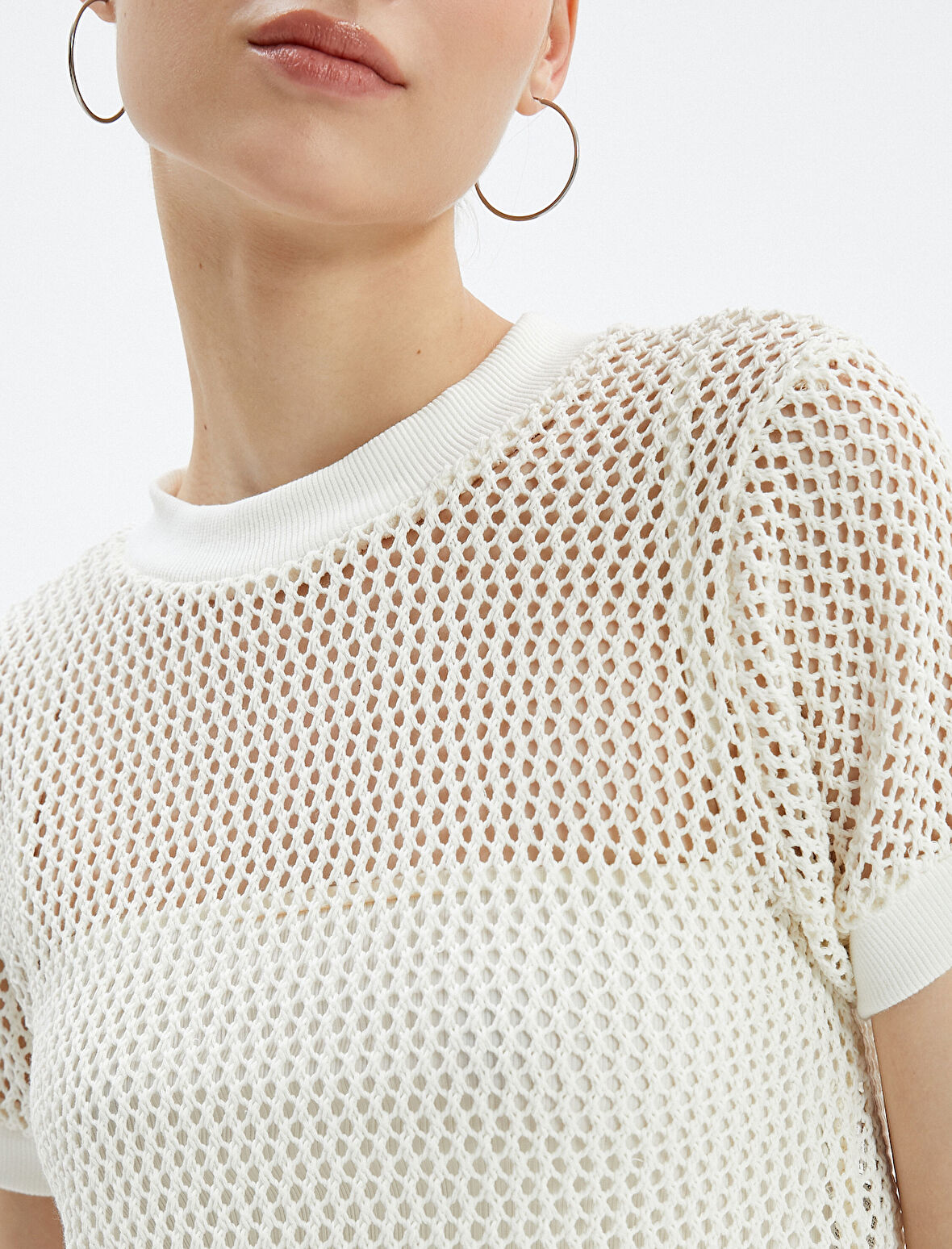 Crop File Tişört Kısa Kollu Bisiklet Yaka 