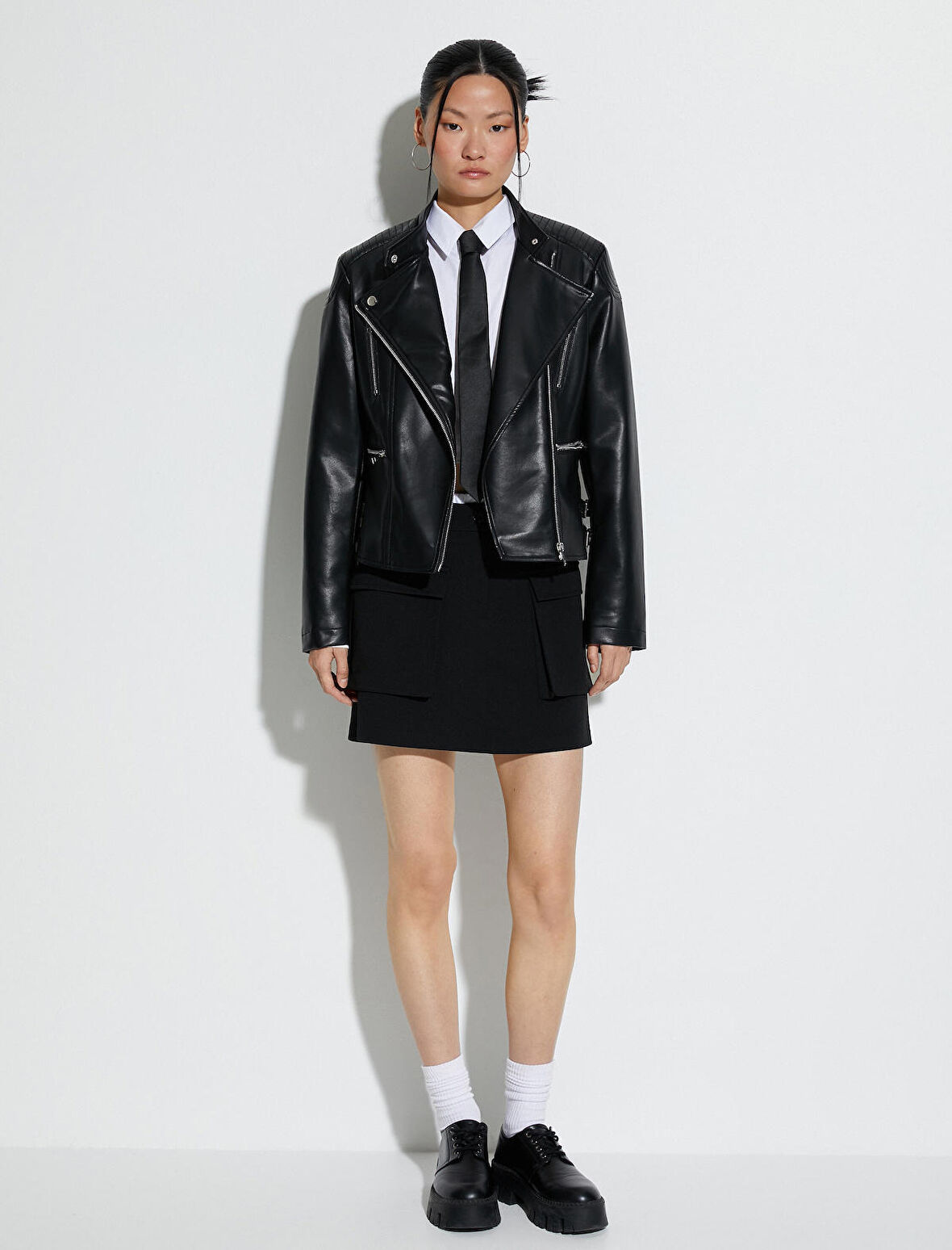 Suni Deri Ceket Anvelop Fermuarlı Cepli