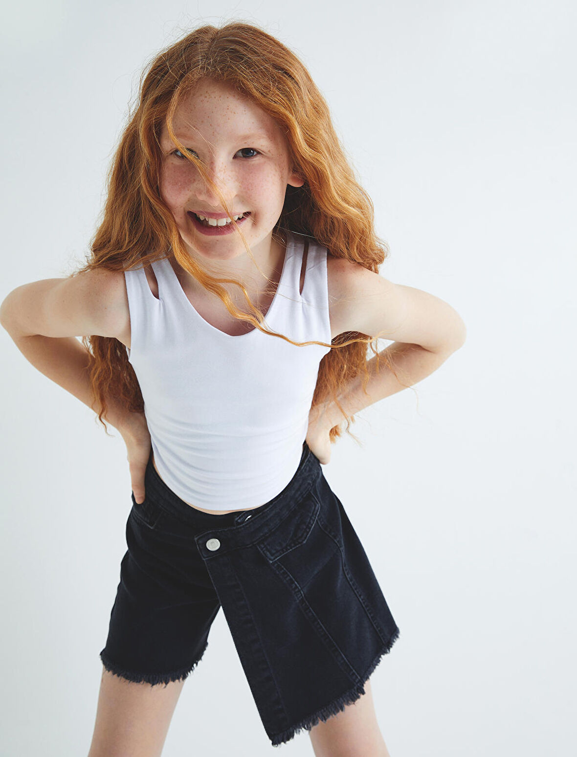 Kot Şort Etek Cepli Düğmeli Kruvaze Pamuklu Beli Lastikli