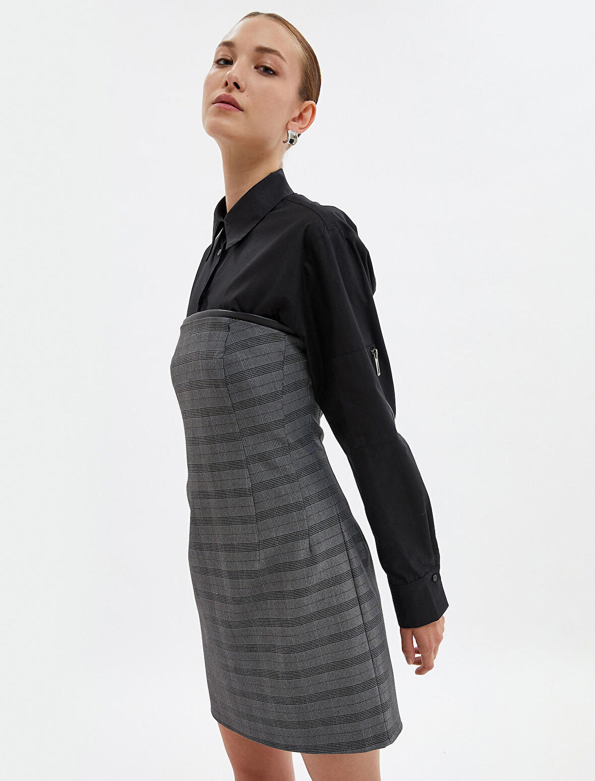 Mini Straplez Elbise Yakası Suni Deri Detaylı