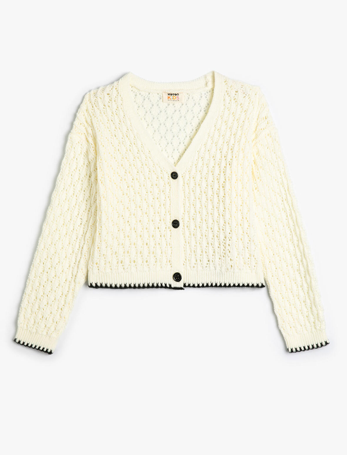 Crop Hırka Ajurlu V yaka Uzun Kollu 