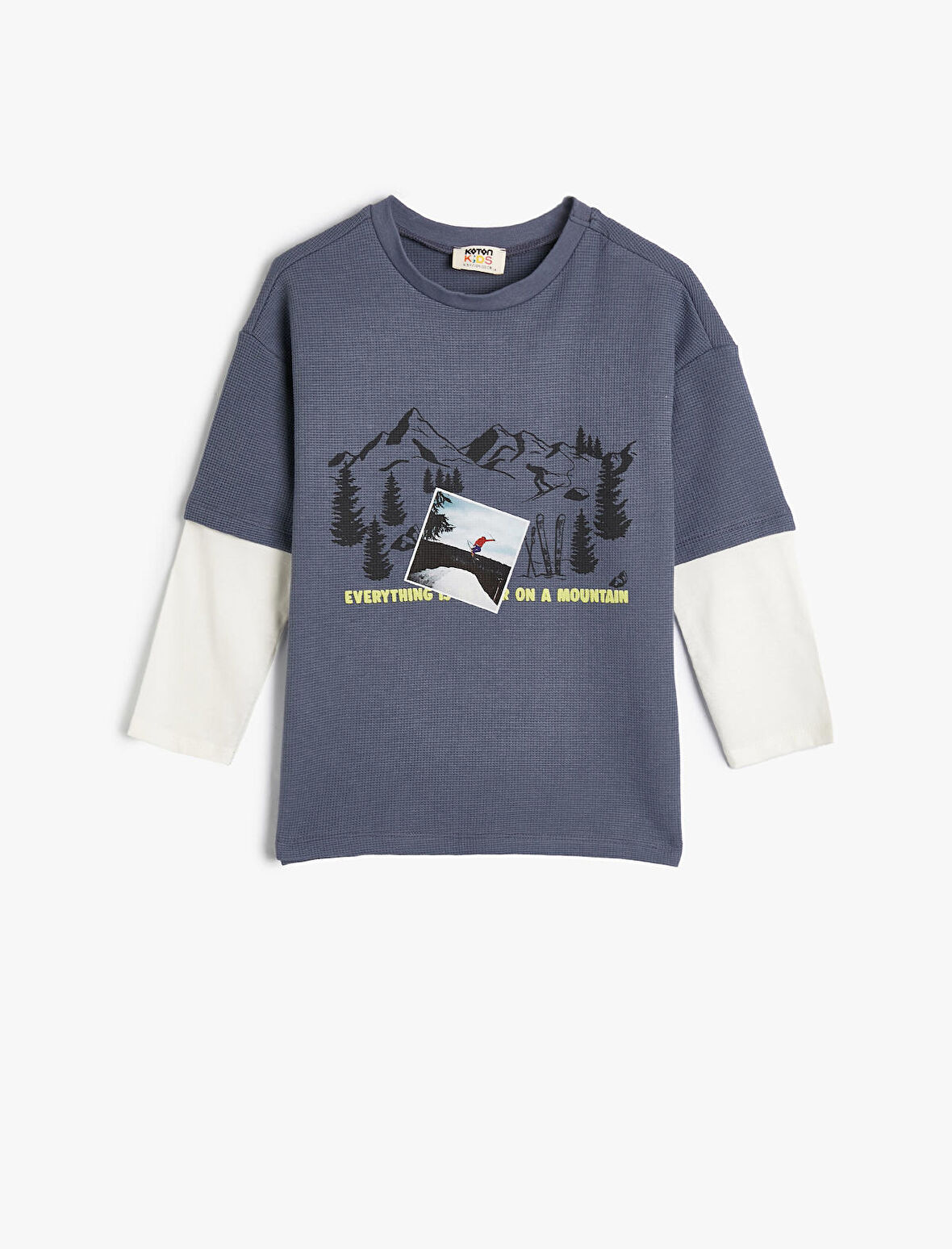 Tişört Uzun Kollu Bisiklet Yaka Kayak Temalı Pamuklu 