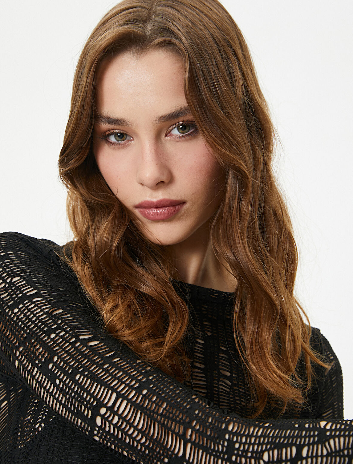 Midi Elbise Uzun Kollu Bisiklet Yaka Ajurlu