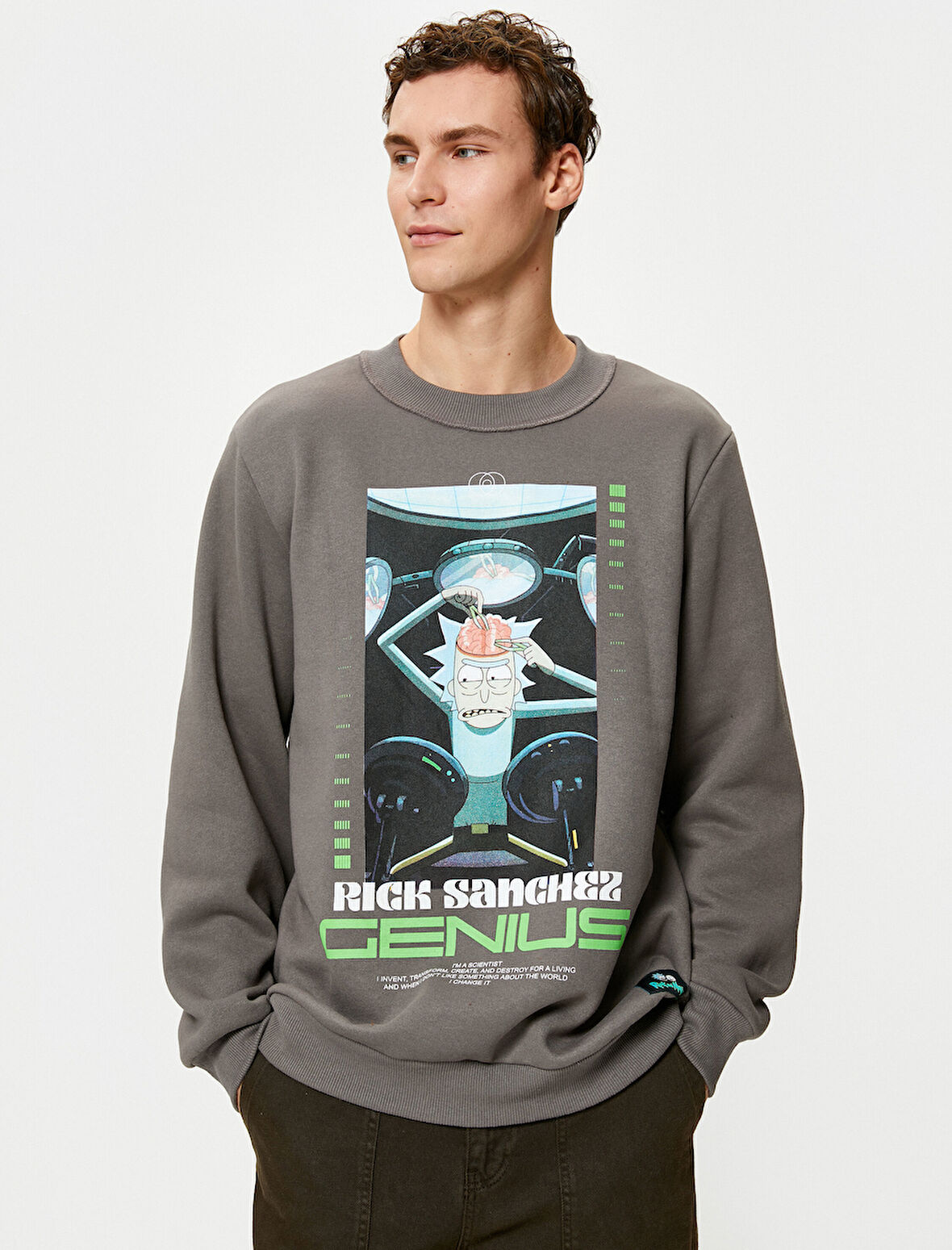 Rick and Morty Sweatshirt Bisiklet Yaka Lisanslı Baskılı Şardonlu