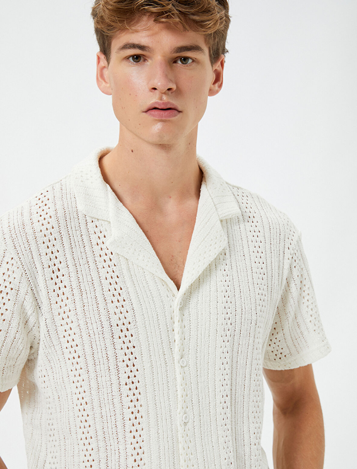 Oversize Gömlek Kısa Kollu Devrik Yaka Ajurlu