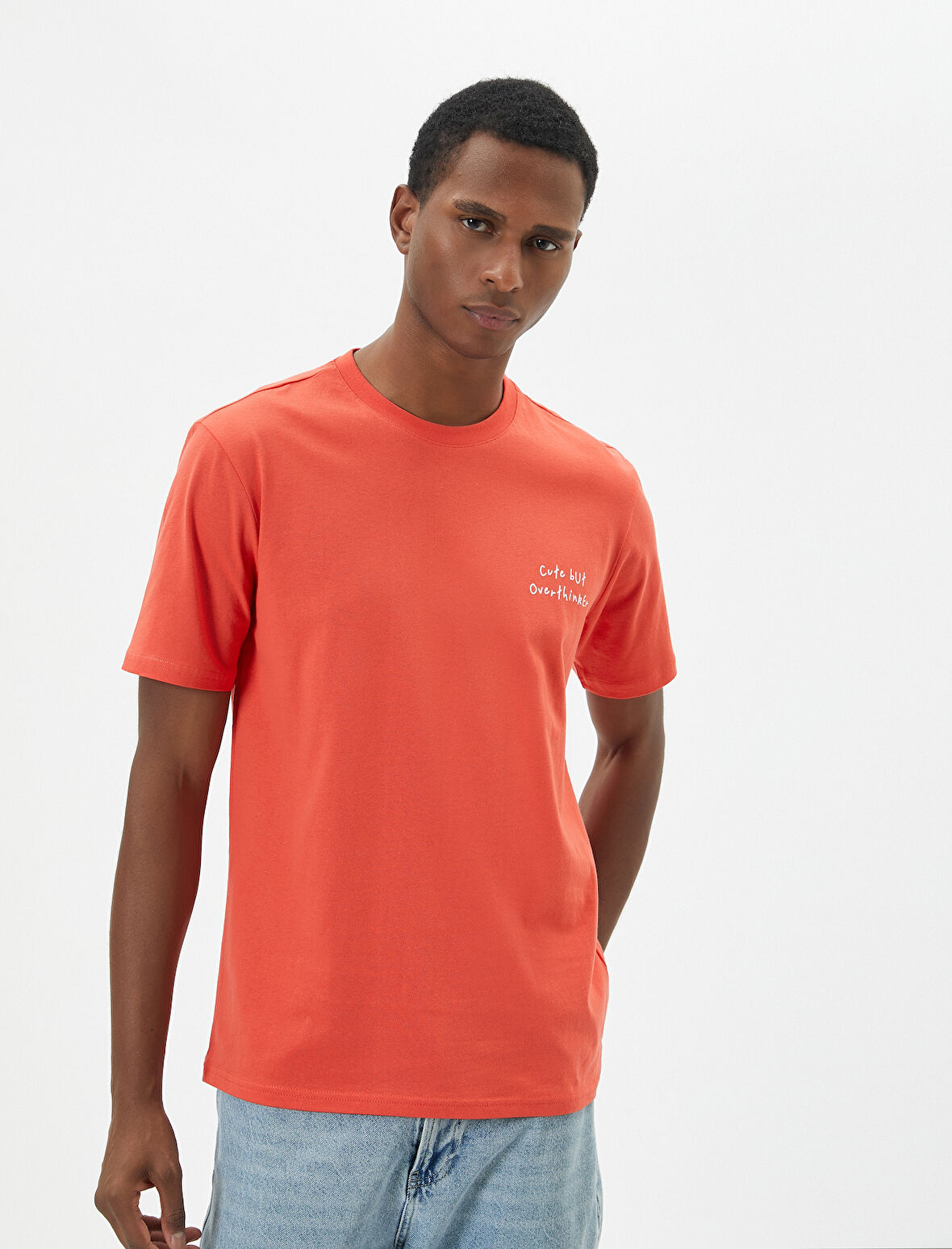 Slogan Baskılı Tişört Slim Fit Bisiklet Yaka Kısa Kollu Pamuklu