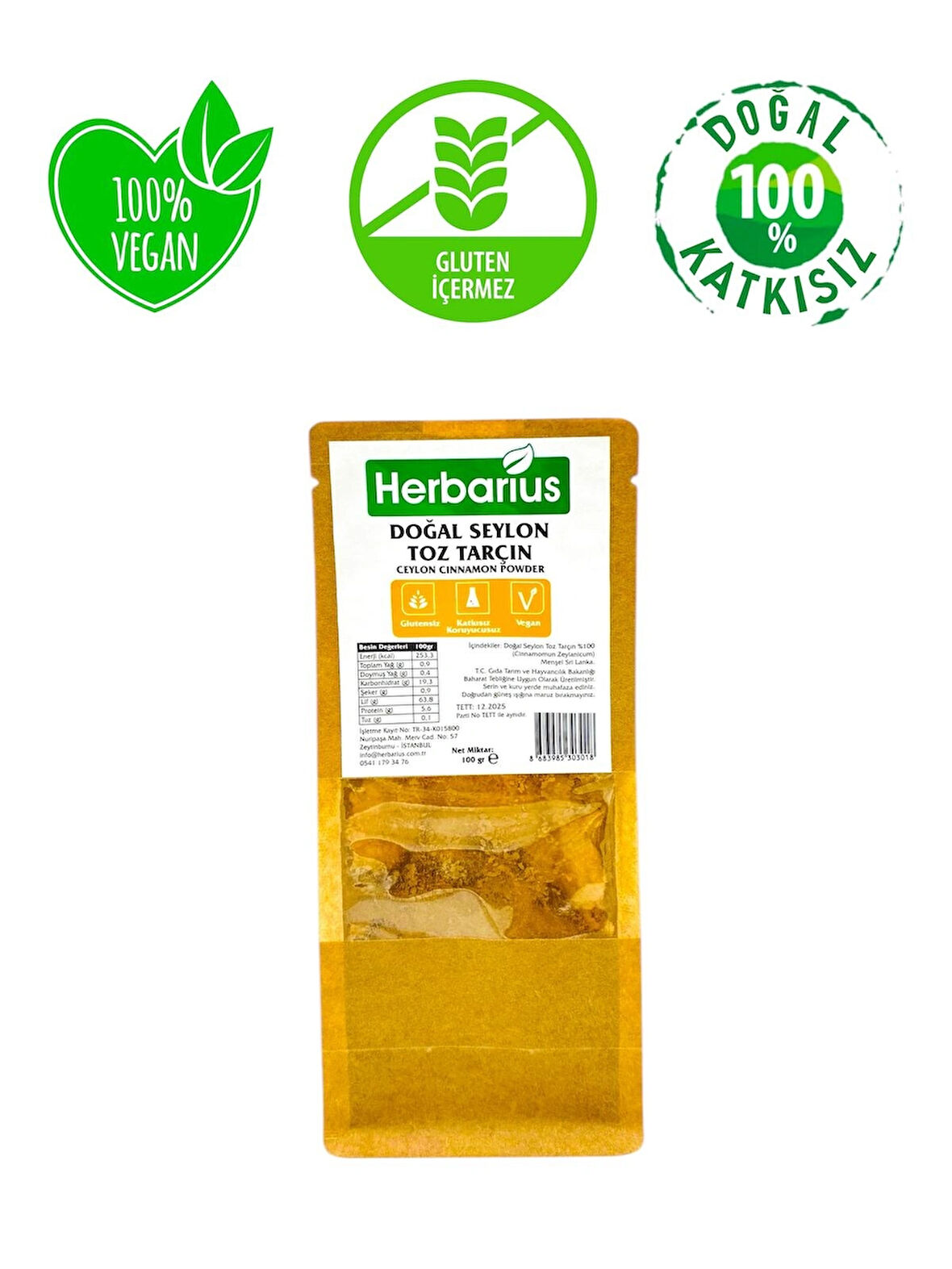 Herbarius Doğal Seylon (Seylan) Toz Tarçın 100 gr