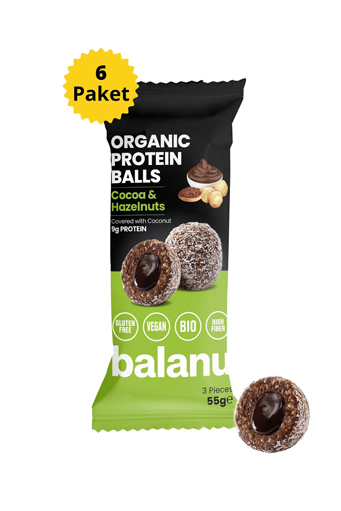 Fruity Meyveli Protein Topları Kakao Dolgulu Ve Fındıklı 6 Paket X 55g