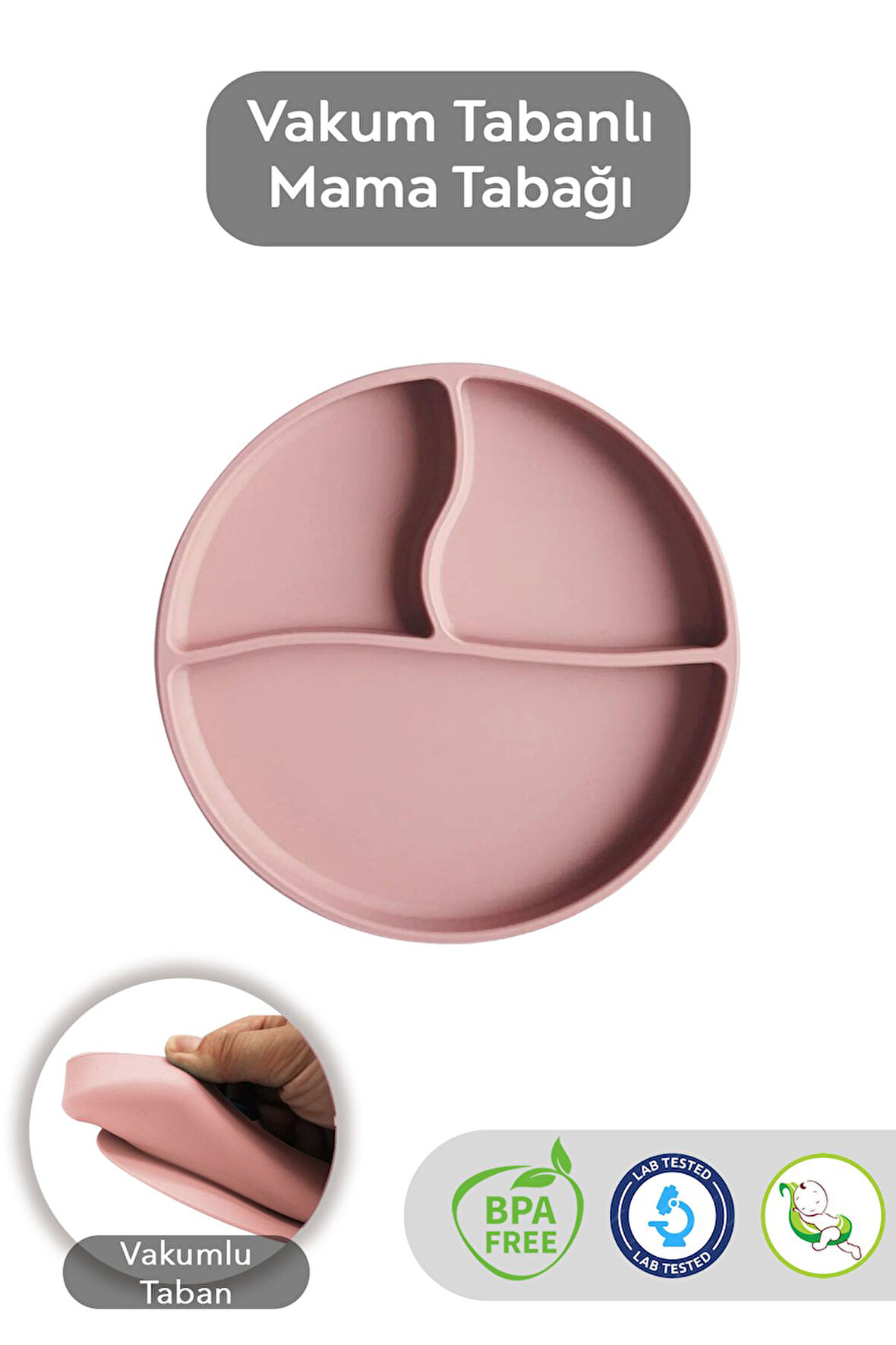Vakumlu Silikon Bebek Mama Tabağı - Vakumlu Tabak Pembe
