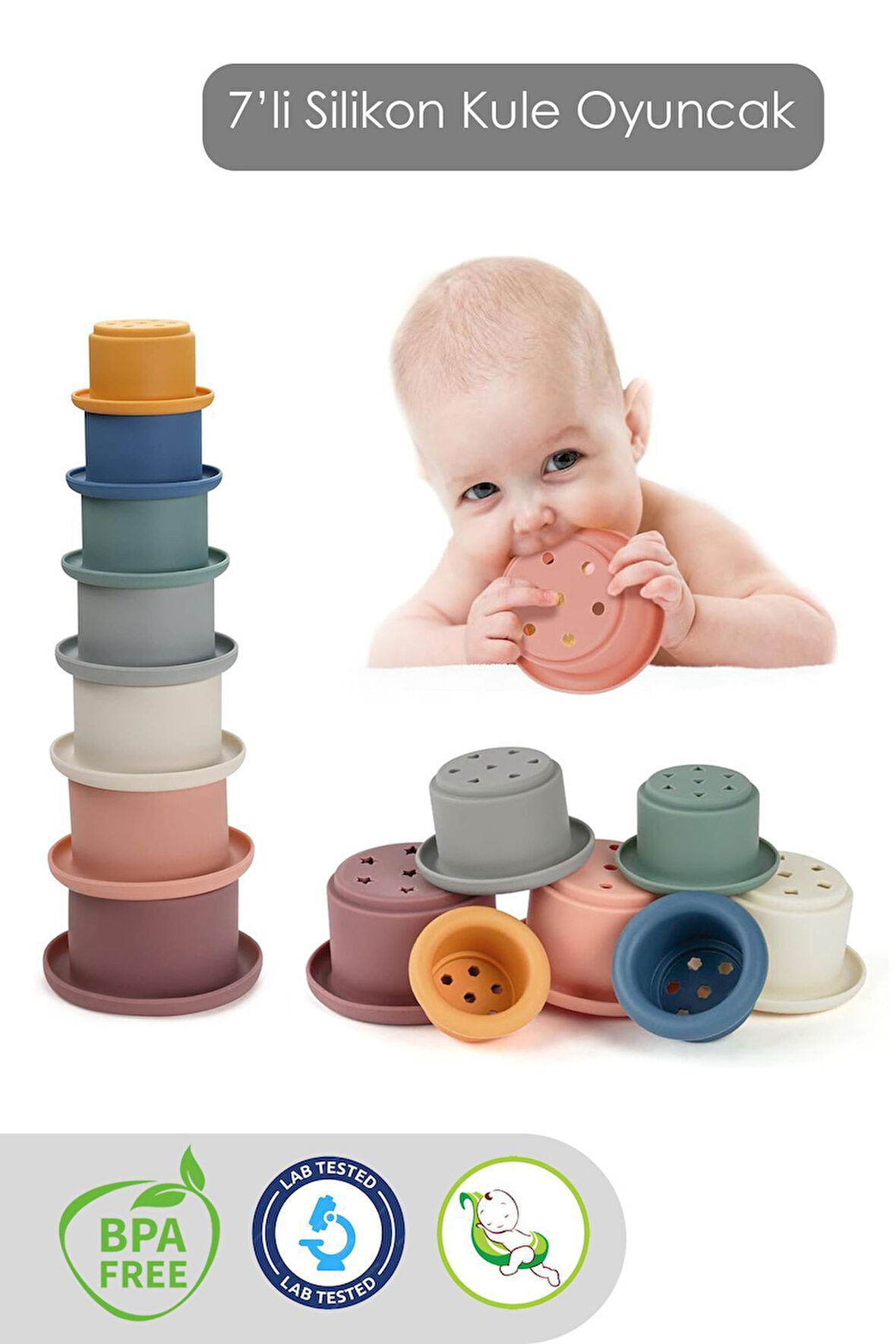 7'li Silikon Eğitici Aktivite Oyuncağı - Silikon Aktivite Oyun Kulesi