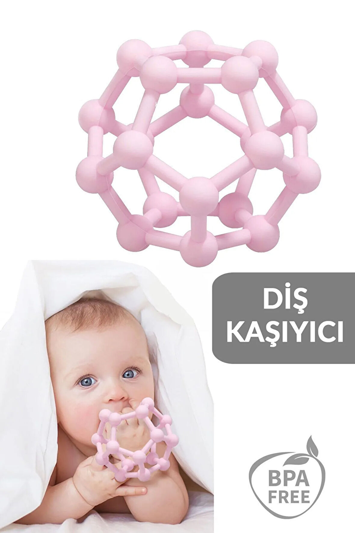 Bebek Diş Kaşıyıcı - Duyusal Diş Kaşıyıcı El Topu - Pembe