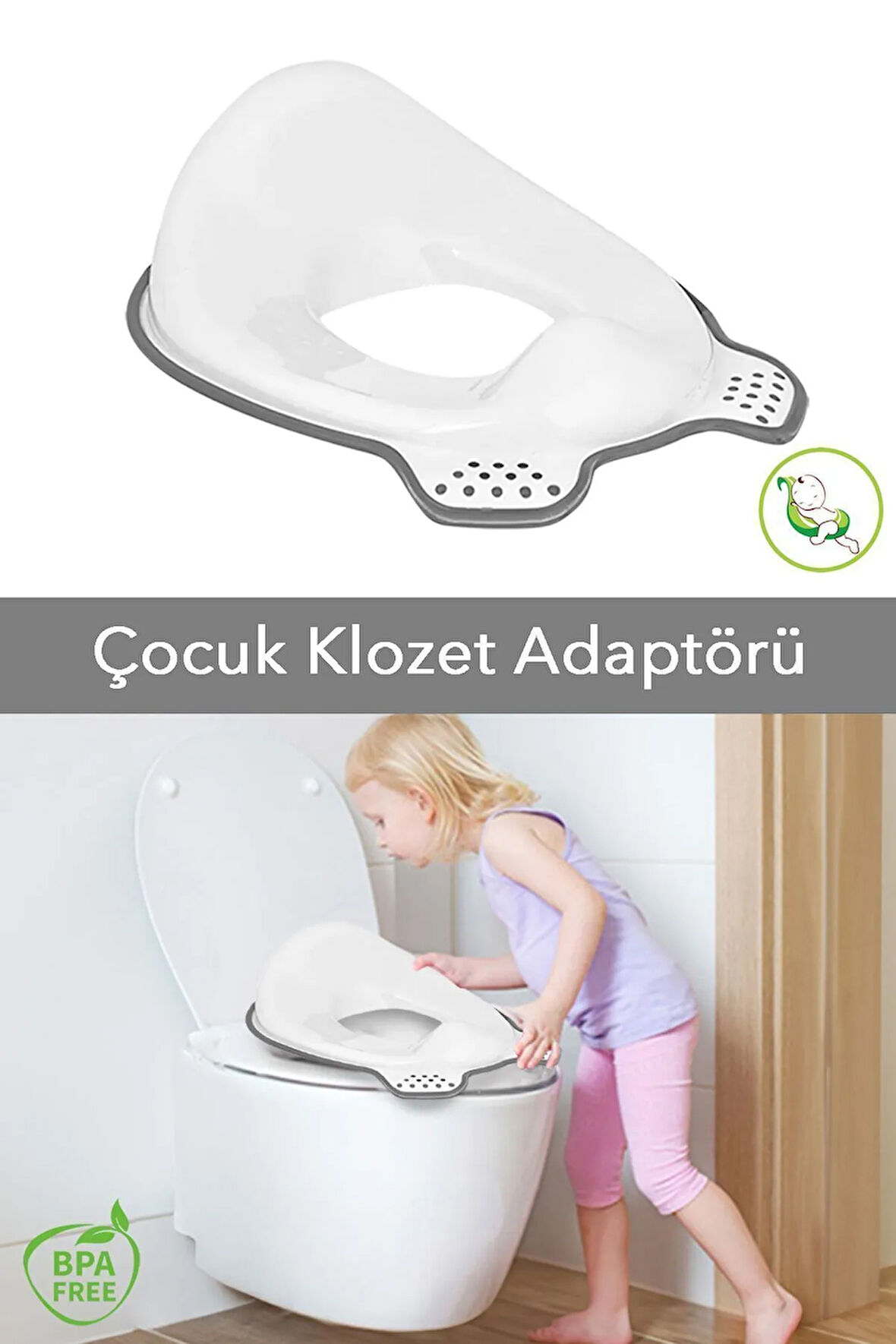 Bebek Tuvalet Eğitimi Alıştırma Oturağı - Plastik Çocuk Klozet Adaptörü - Gri