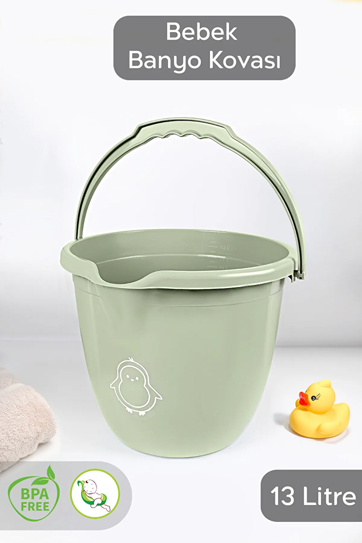 Bebek Banyo Su Kovası - Çok Amaçlı Figürlü Kova 13 Lt - Yeşil