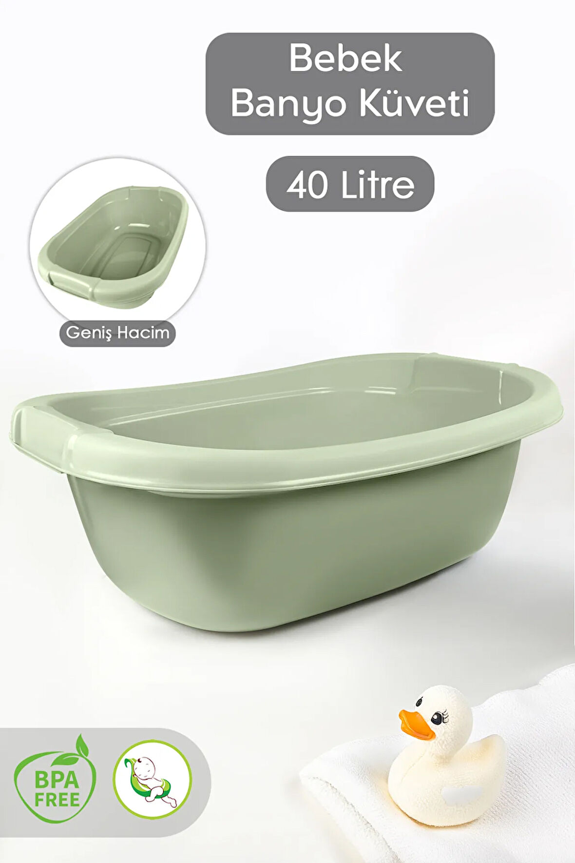 Bebek Banyo Küveti - Yenidoğan Yıkama Küveti 40 Lt - Yeşil