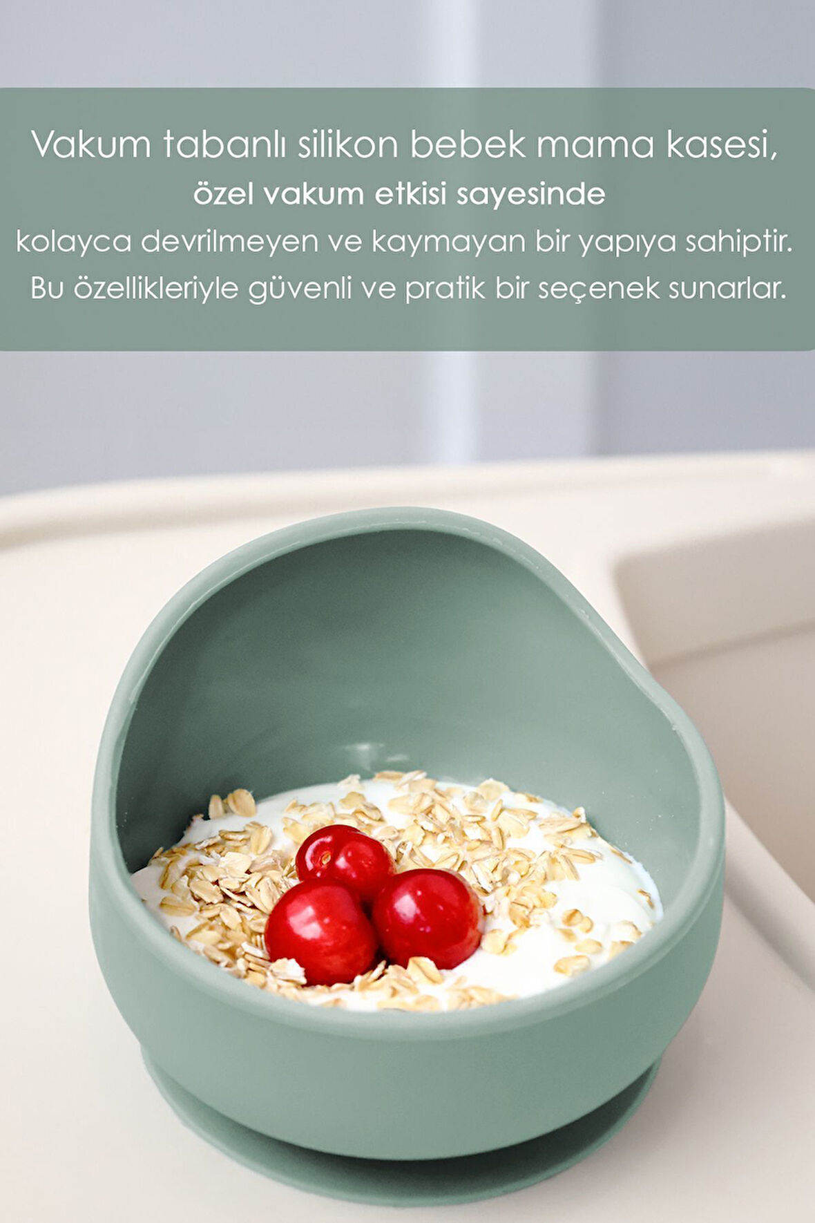 Vakumlu Oval Silikon Kase - Yeşil