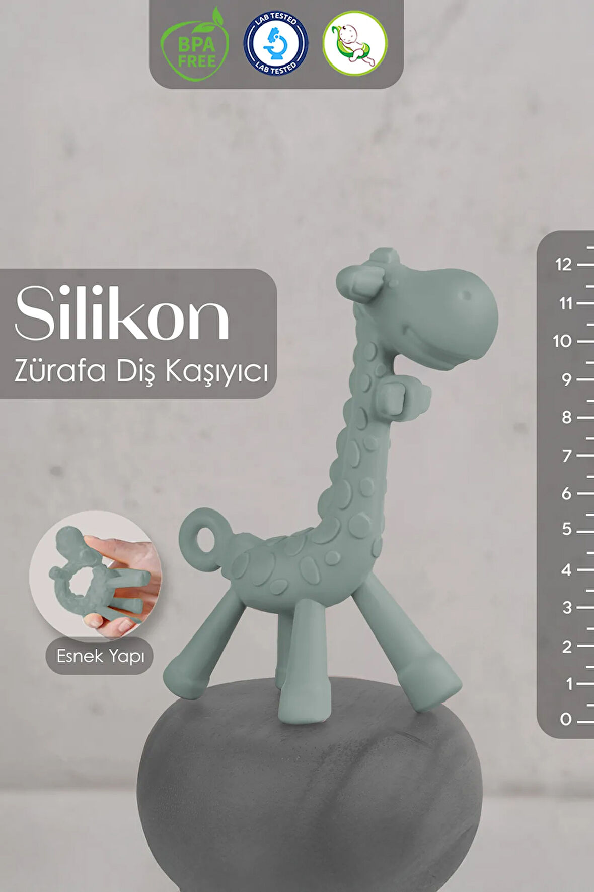 Zürafa Silikon Diş Kaşıyıcı - Bebek Diş Kaşıyıcı Hayvan Figürlü Oyuncak Dişlik - Yeşil