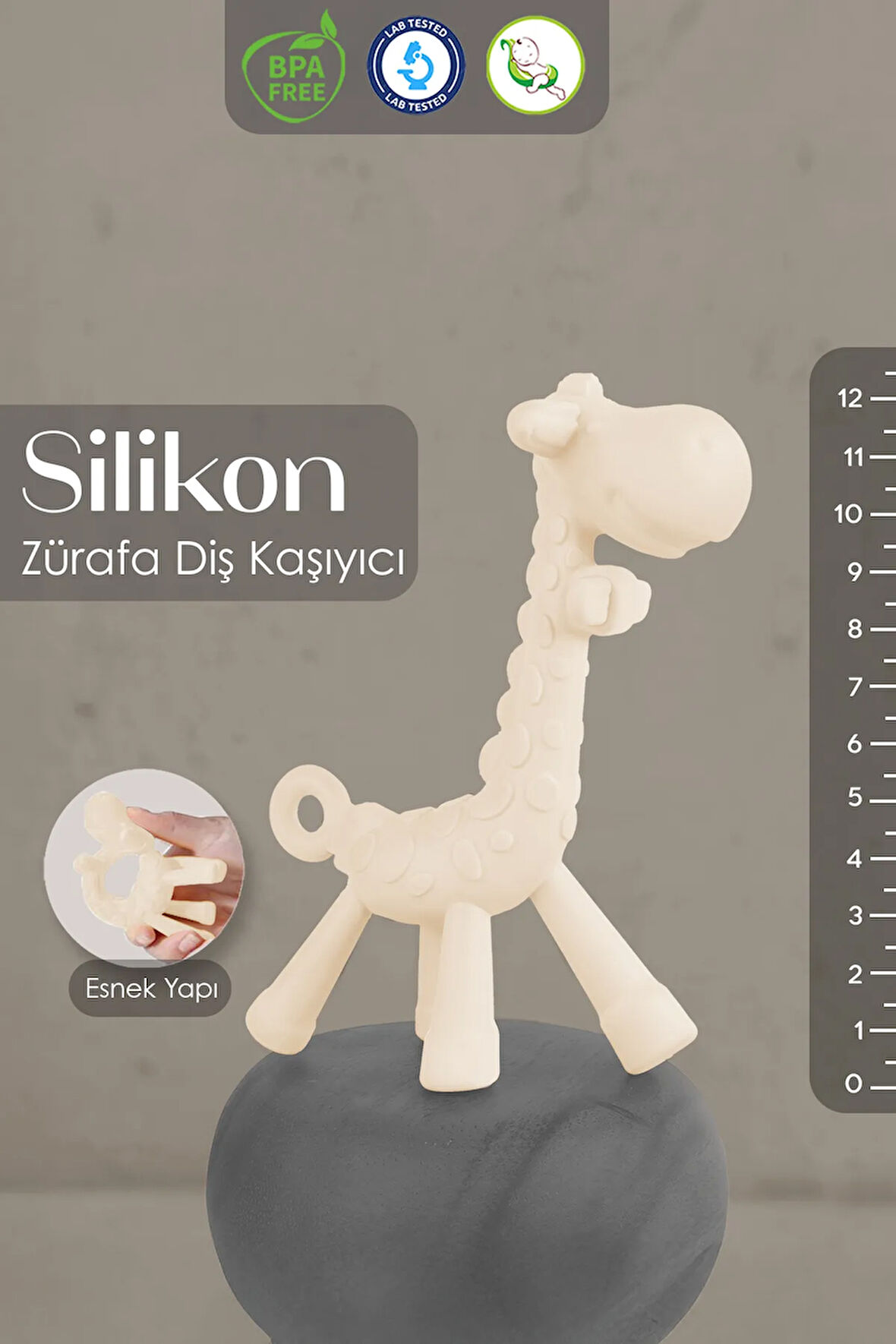 Zürafa Silikon Diş Kaşıyıcı - Bebek Diş Kaşıyıcı Hayvan Figürlü Oyuncak Dişlik - Bej