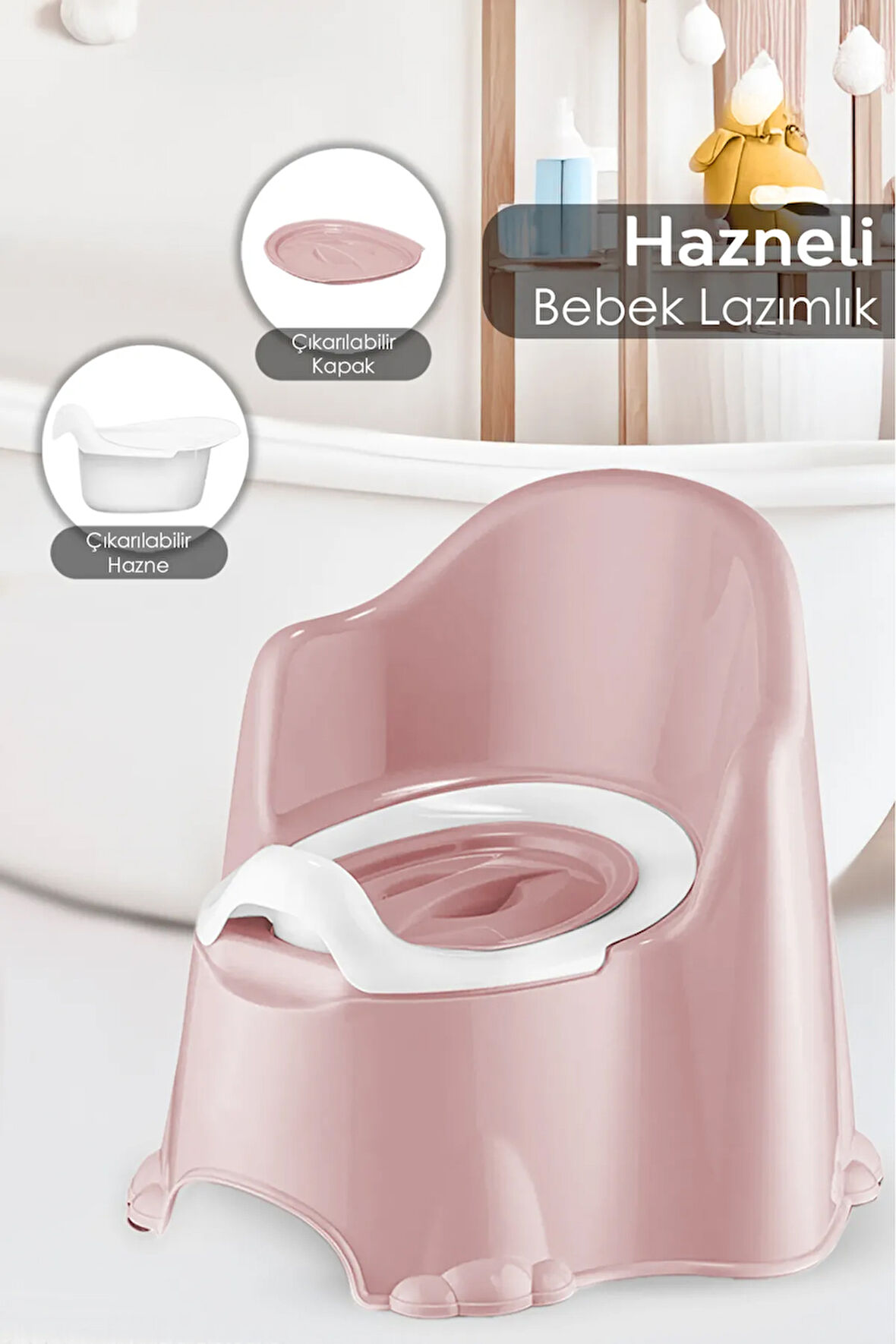 Taşınabilir Hazneli Lazımlık - Bebek Çocuk Tuvalet Eğitimi Lazımlığı Alıştırma Lazımlığı Pembe