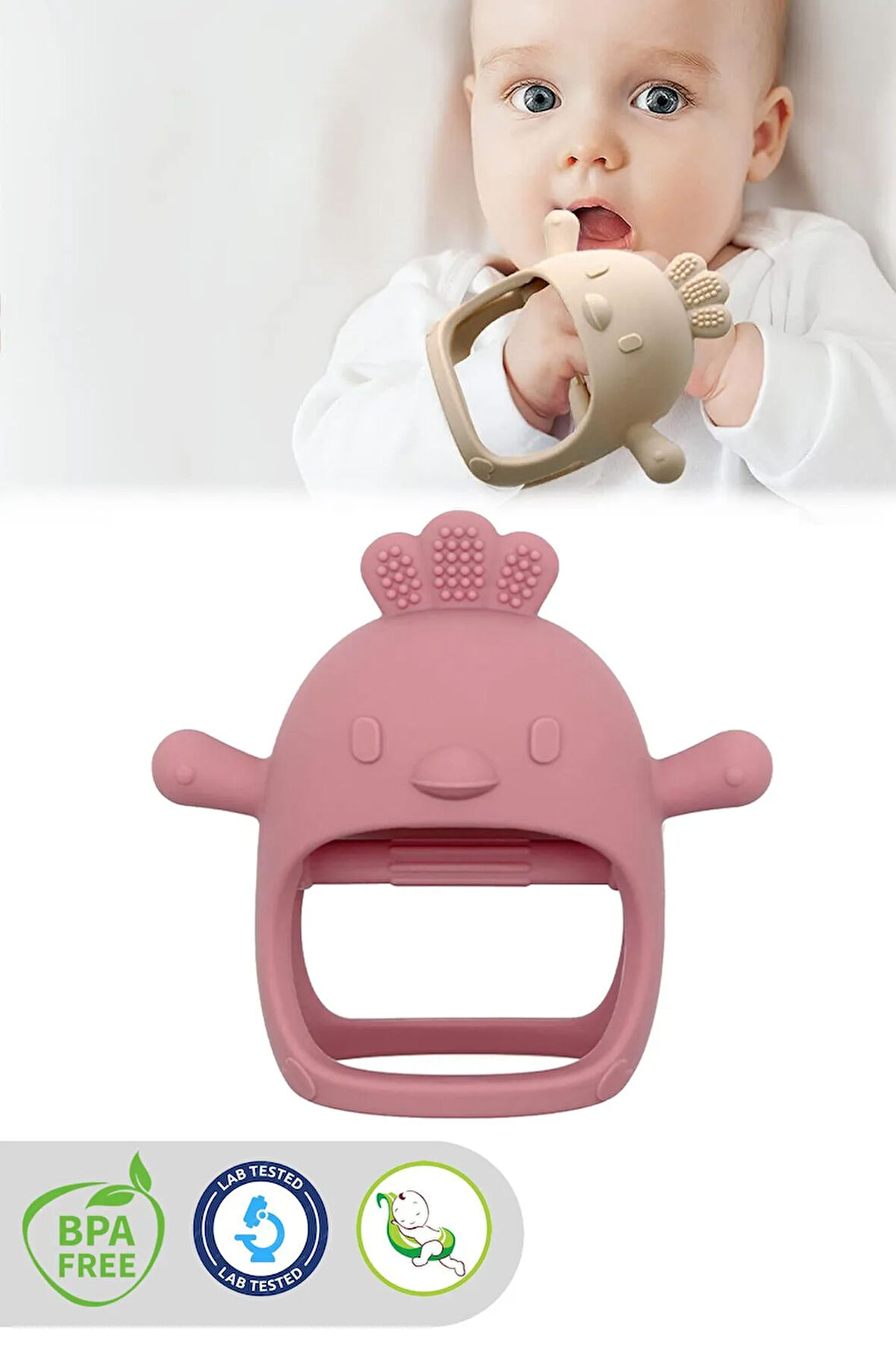 Silikon Bebek Diş Kaşıyıcı - Diş Kaşıma Eldiveni Yenidoğan Dişlik Pembe