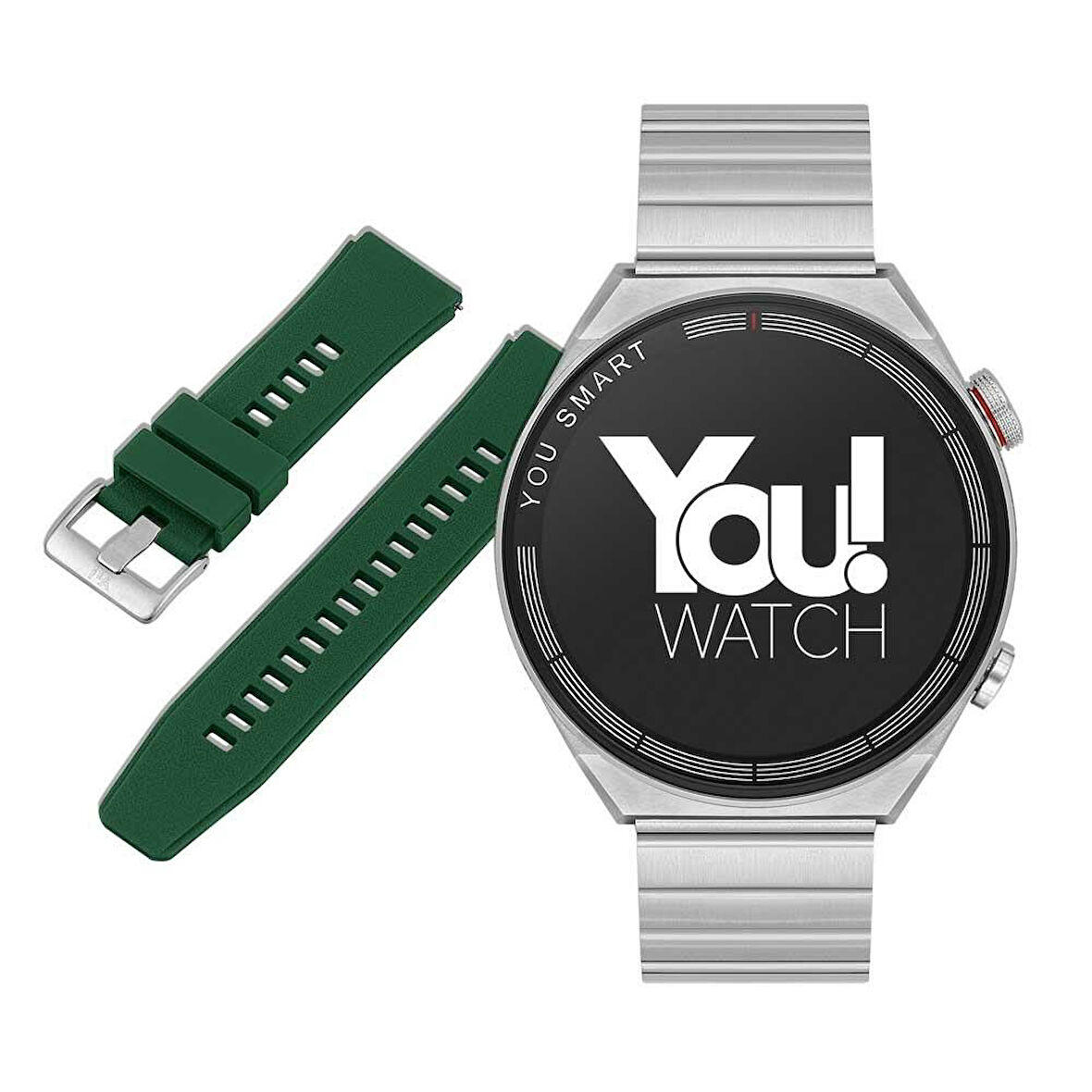 You Watch R13-Ar136 You Smart Silver Metal & Dark Green Silicon Unisex Kol Saati