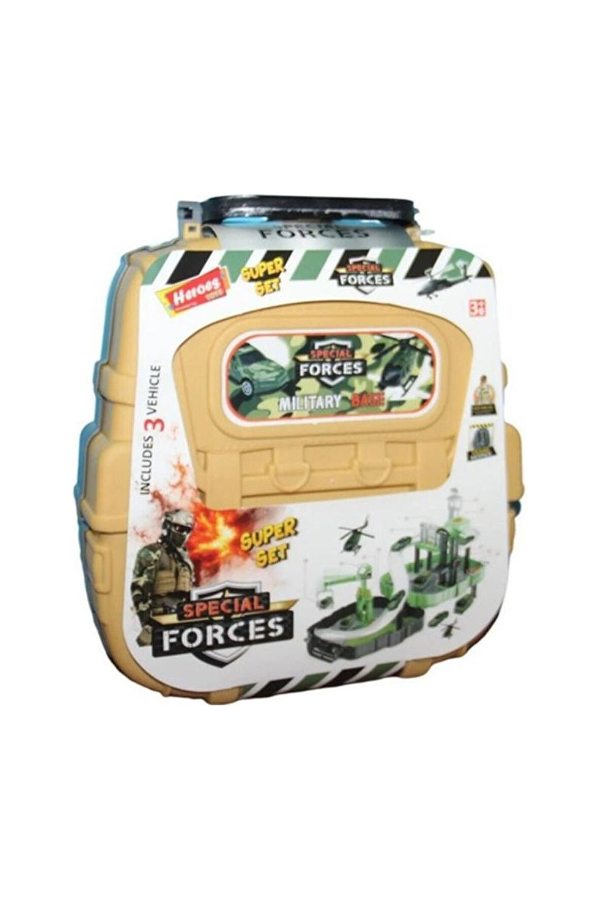 Heroes Toys Çantalı Asker Seti Arabalı ERN-2014 Kahve,sırt Çantalı Taşınabilir Oyuncak Garaj Seti