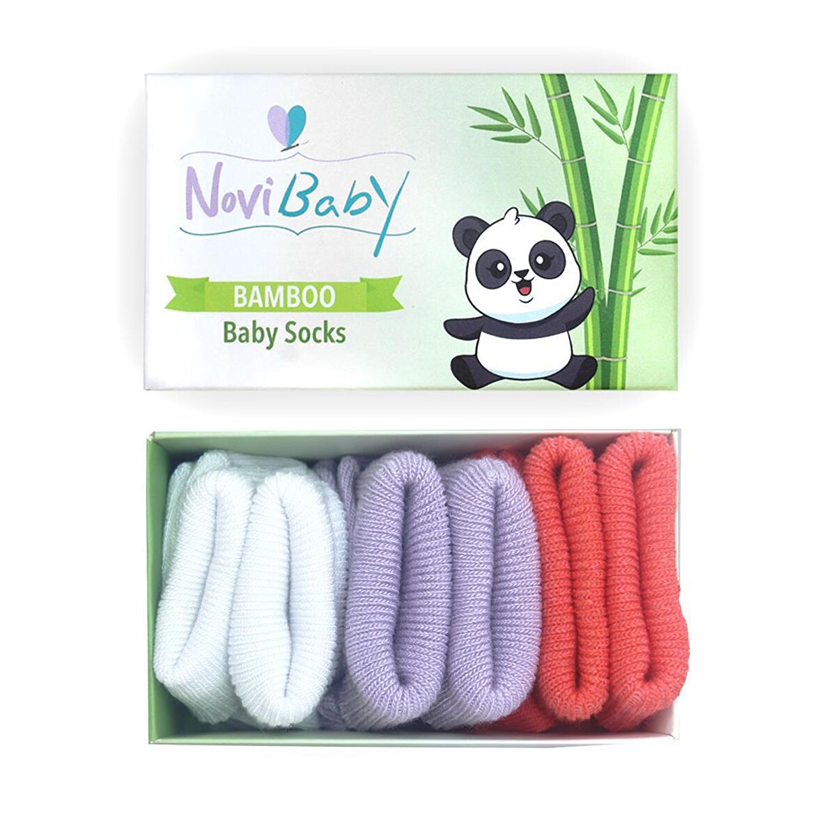 Novibaby 3'lü Bambu Yenidoğan Bebek Çorabı I Purple Orange I 0-6 ay 