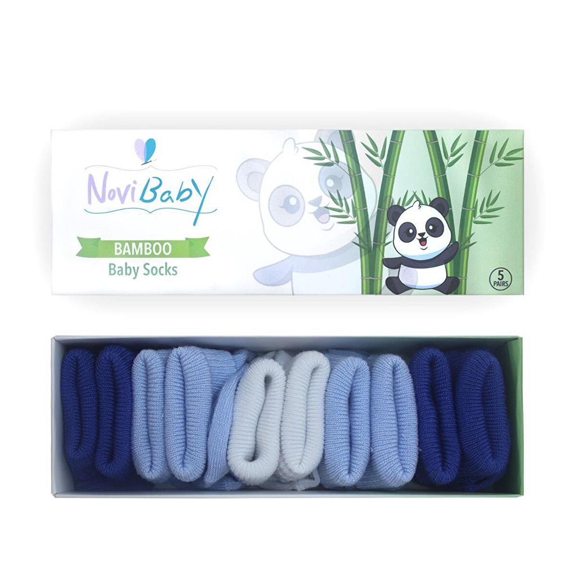 Novibaby 5'li Bambu Yenidoğan Bebek Çorabı I Mix Blue I 0-6 ay 