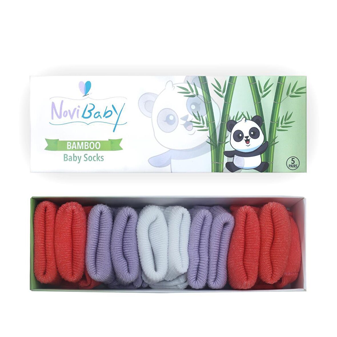 Novibaby 5'li Bambu Yenidoğan Bebek Çorabı I Purple Orange I 0-6 ay 