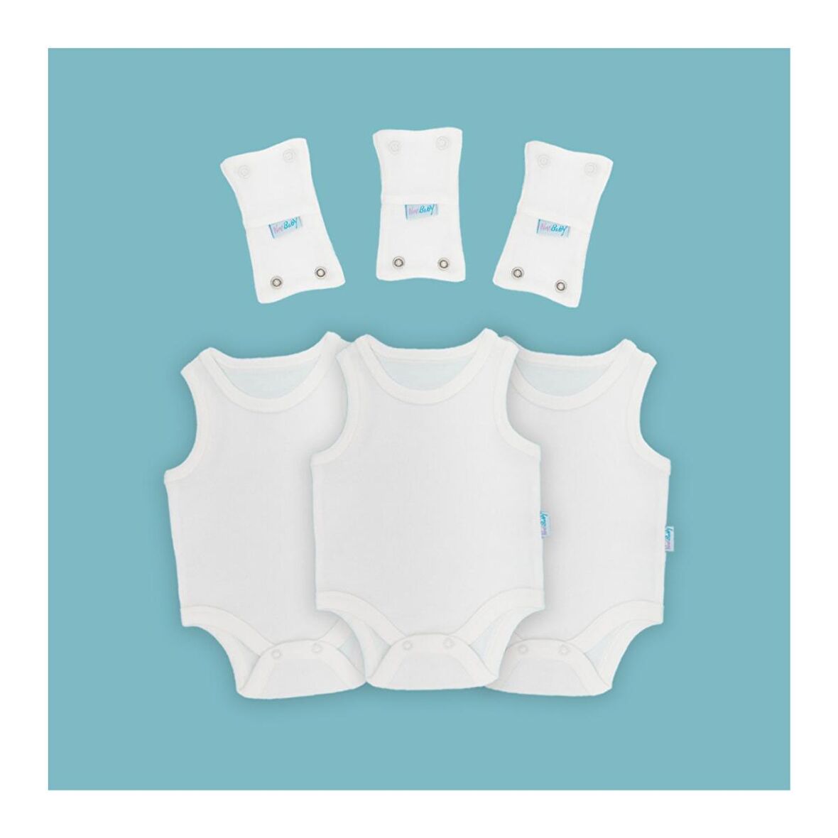 Novibaby 3'lü Bebek Atlet Body Zıbın + 3'lü Body Uzatma Aparatı Çıtçıtlı Ekru 100% Pamuk 3-6 Ay