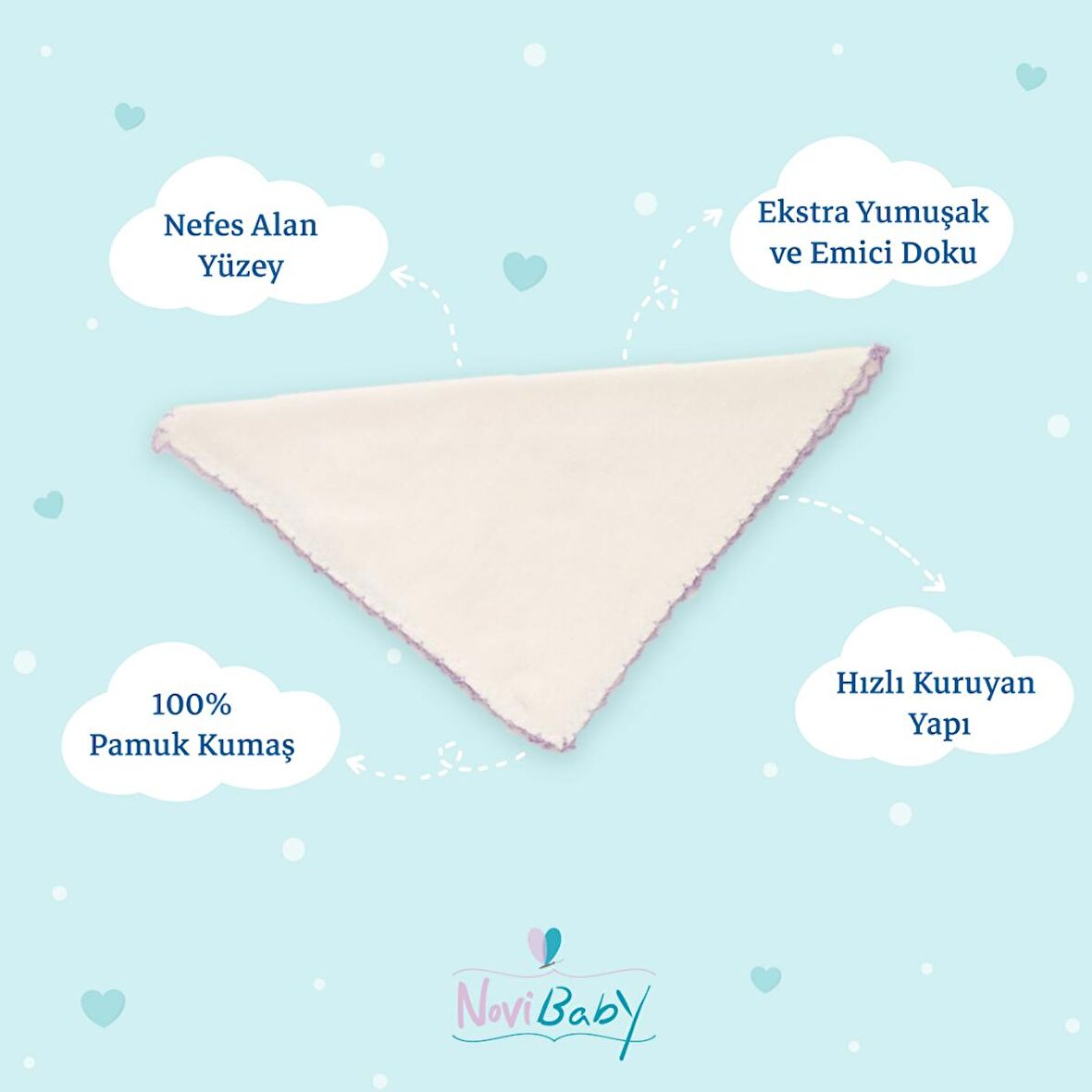 Novibaby 6’lı Bebek Ağız Mendili – Beyaz - Salya Mendili Ağız Silme Mendili 100% Pamuk Penye 17x17cm