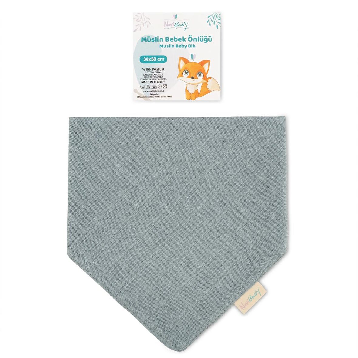 Novibaby Müslin Bebek Fular Önlük – Petrol – Mama Önlüğü Salya Bezi Ağız Mendili Bandana 30x30cm