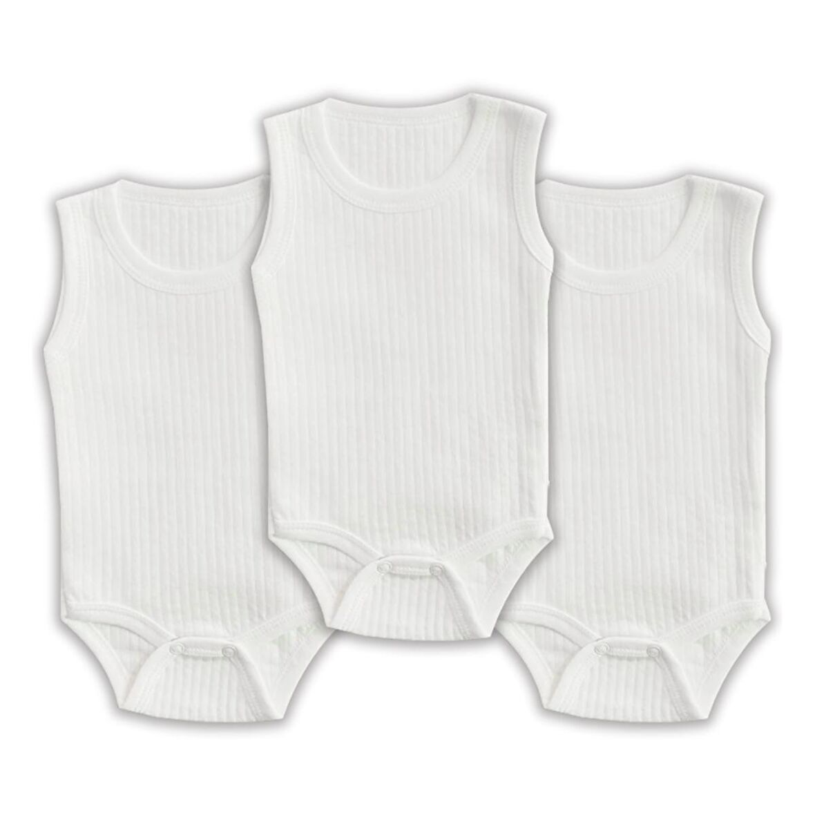 Novibaby 3'lü 6-9 Ay Ribana Bebek Atlet Body Zıbın Beyaz Raporlu Çıtçıtlı 100% Pamuk 