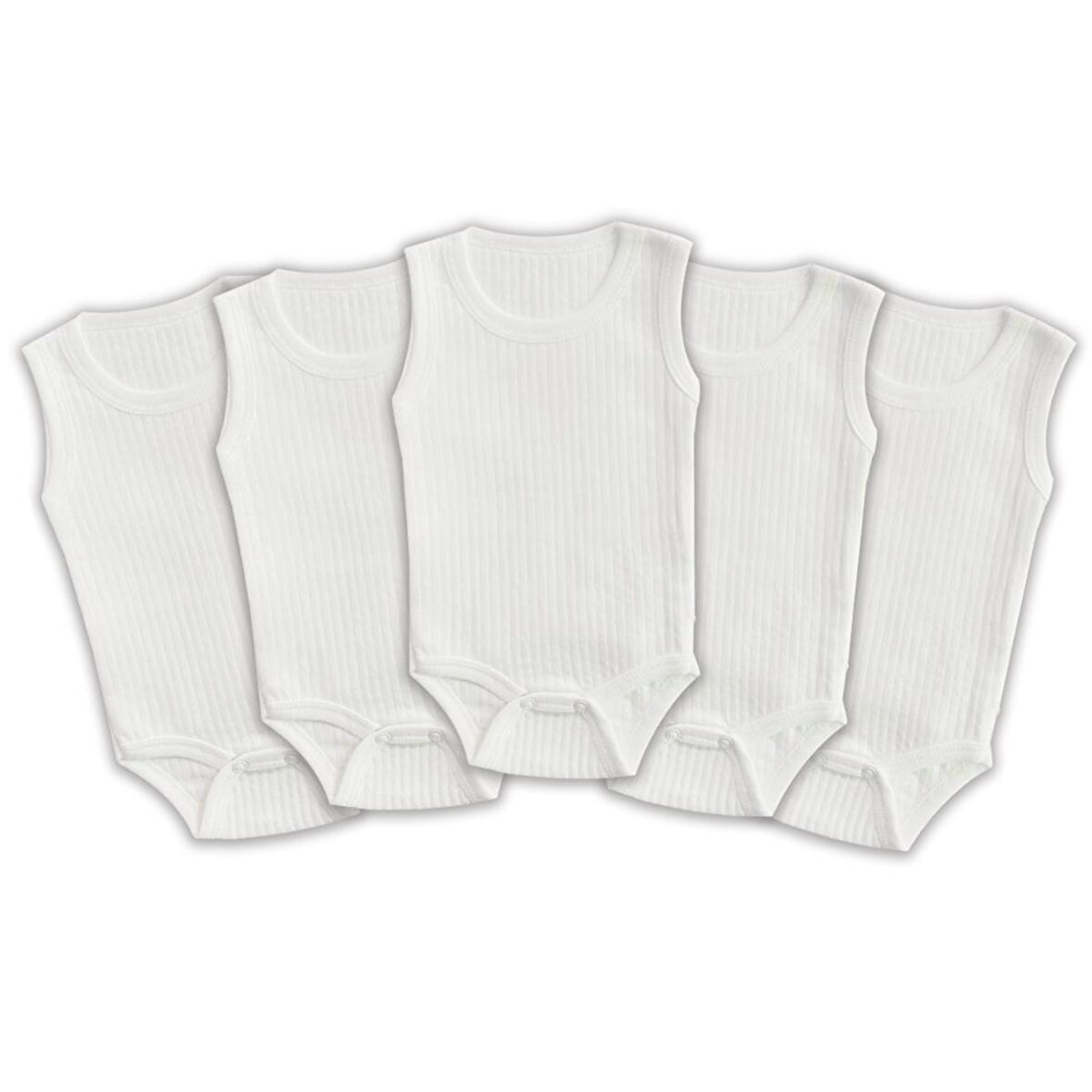 Novibaby 5'li 24-36 Ay Ribana Bebek Atlet Body Zıbın Beyaz Raporlu Çıtçıtlı 100% Pamuk 