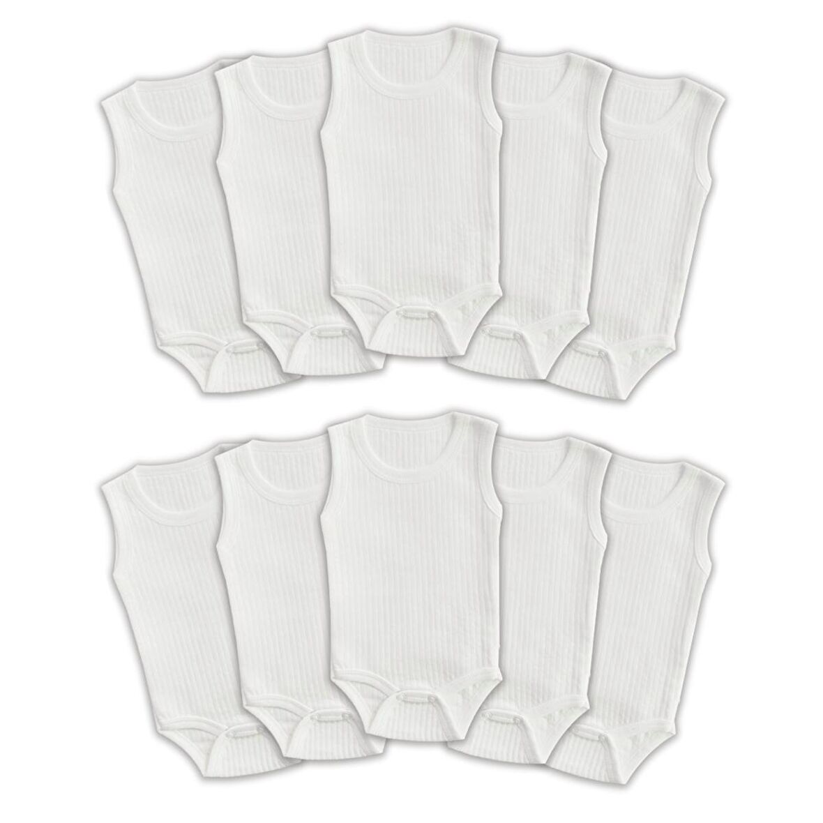 Novibaby 10'lu 9-12 Ay Ribana Bebek Atlet Body Zıbın Beyaz Raporlu Çıtçıtlı 100% Pamuk 