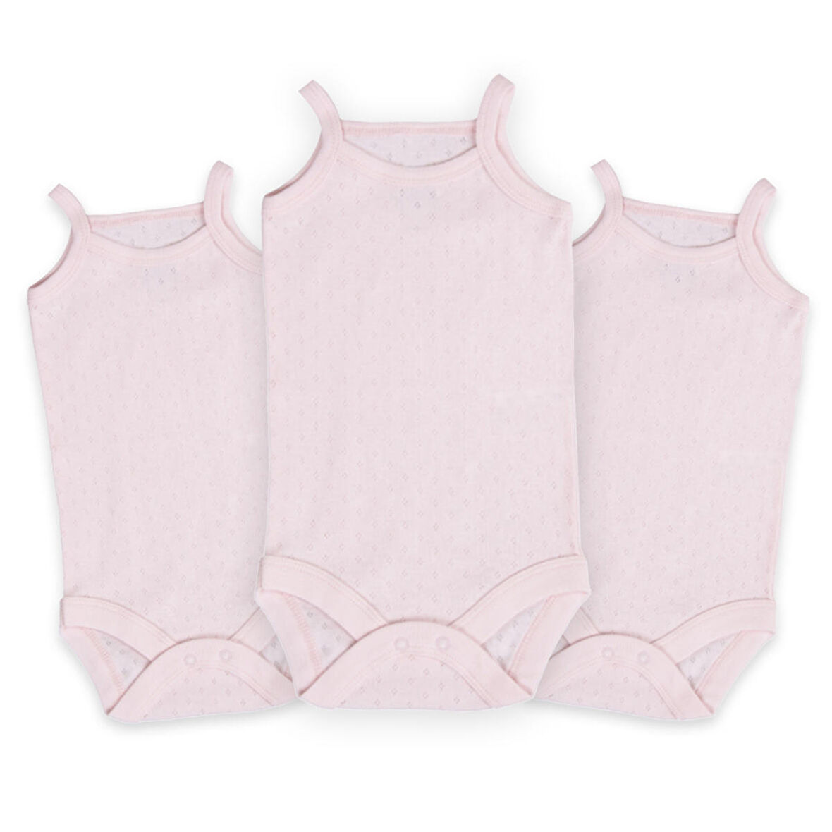 Novibaby 3'lü 0-3 Ay Jakarlı İp Askılı Pembe Bebek Atlet Body Zıbın Çıtçıtlı 100% Pamuk 