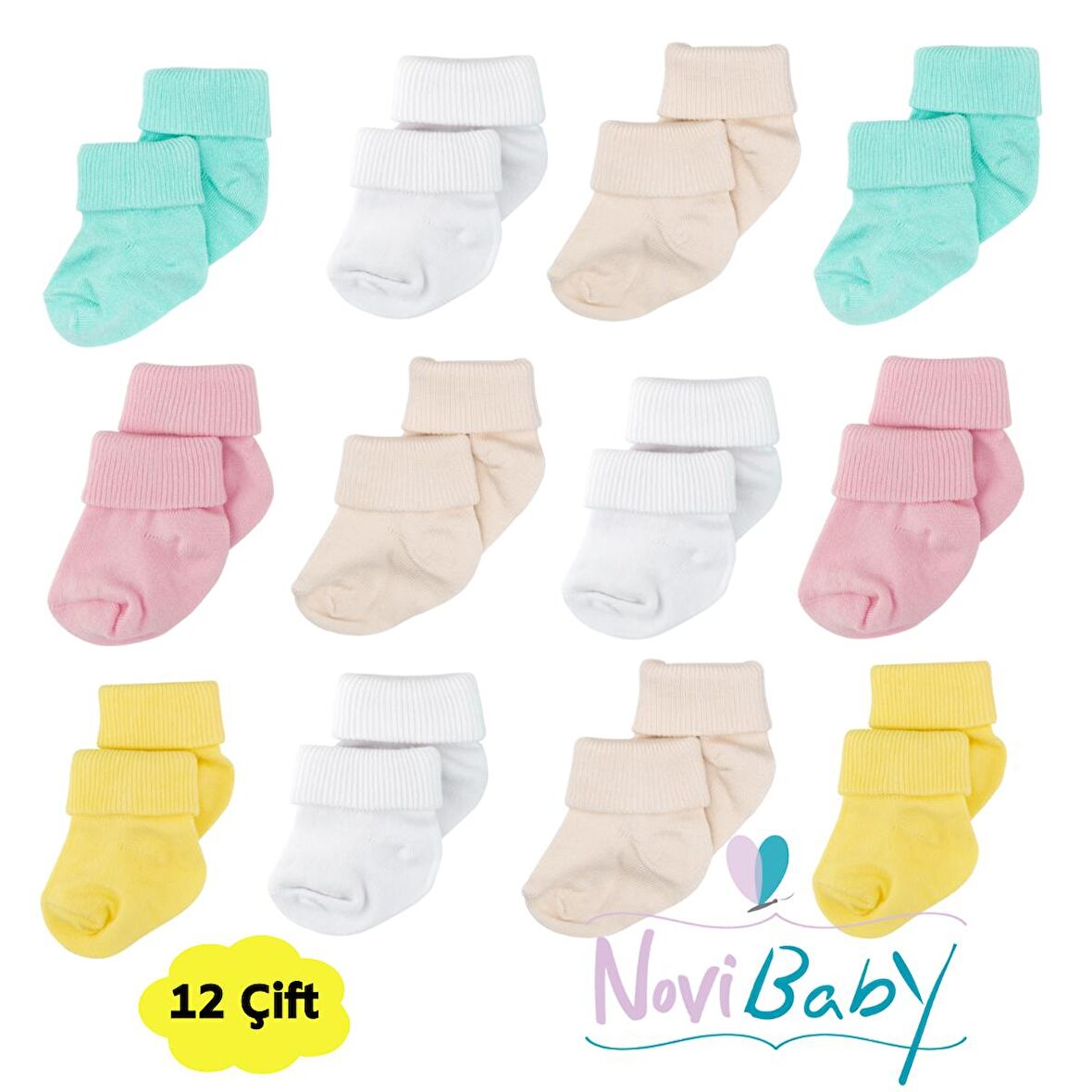 Novibaby 12'li Bambu Yenidoğan Bebek Çorap I Fresh I Kız Erkek Bebek Çorabı