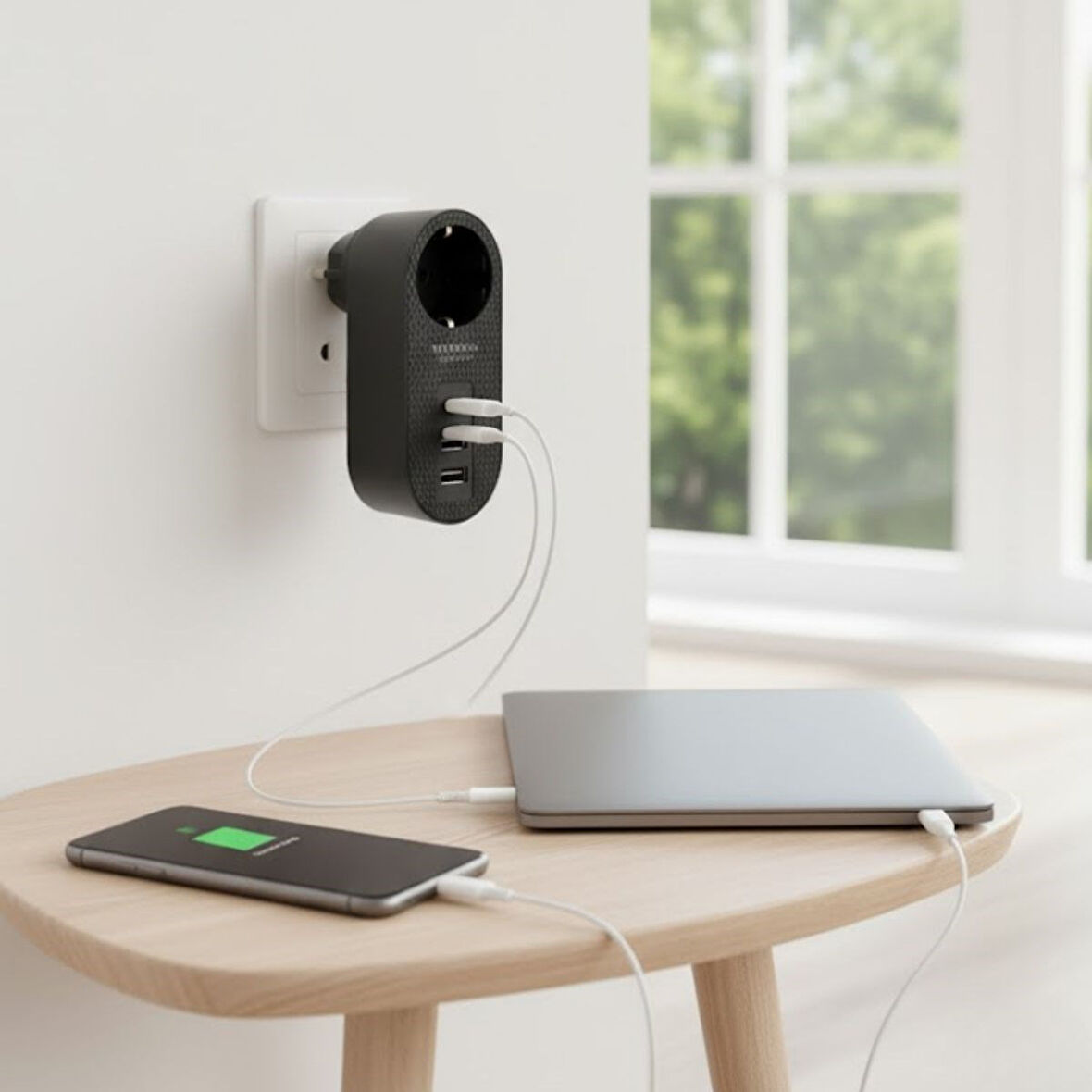 BUFFER® 2 USB,1 TYPE-C Girişli 1'li Çocuk Korumalı,Isıya Karşı Dayanıklı 2500Watt Termal Akım Koruma