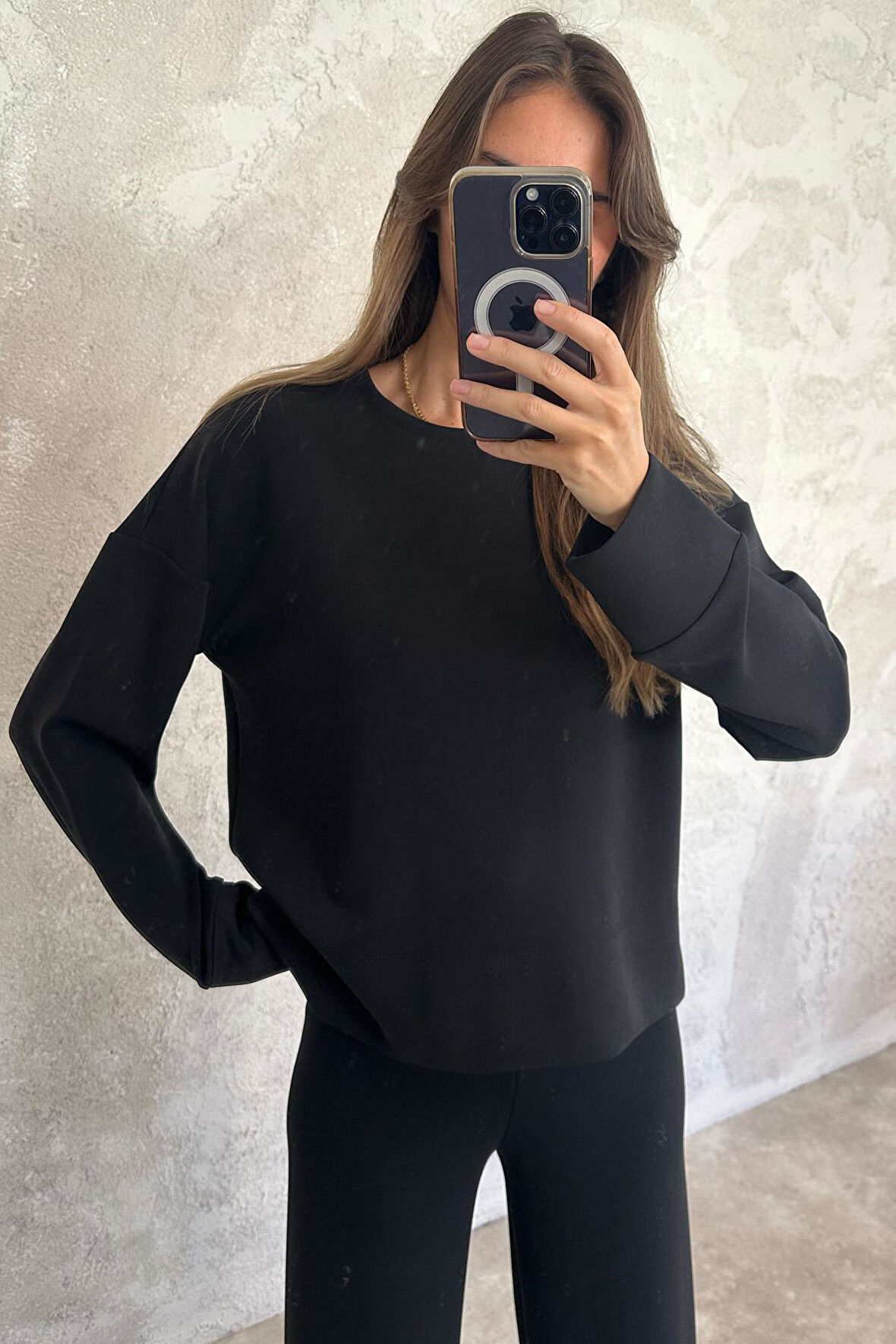 Siyah Yanı Yırtmaçlı Modal Sweatshirt 4400