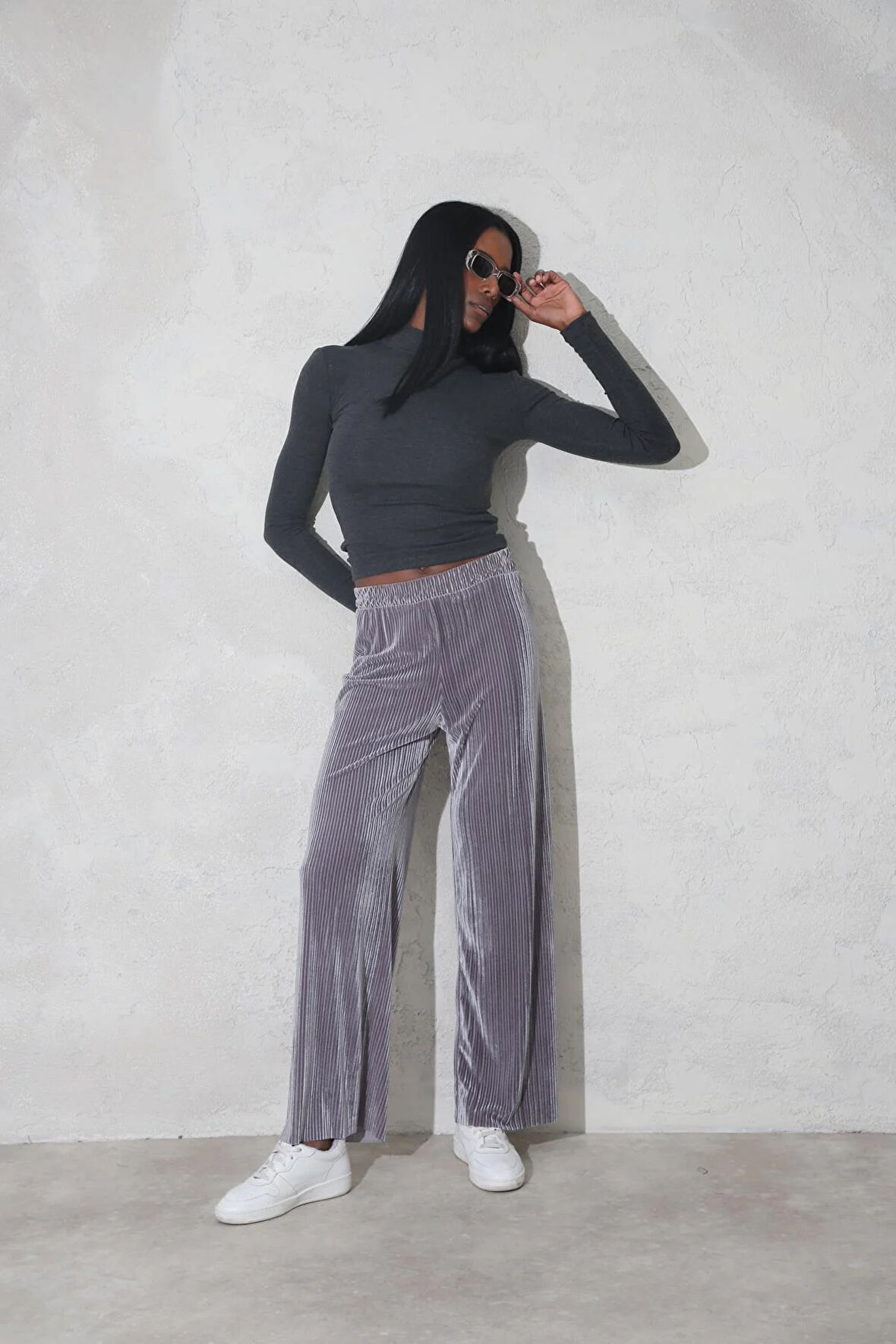 Antrasit Soft Touch Bambu Dik Yaka Tişört 