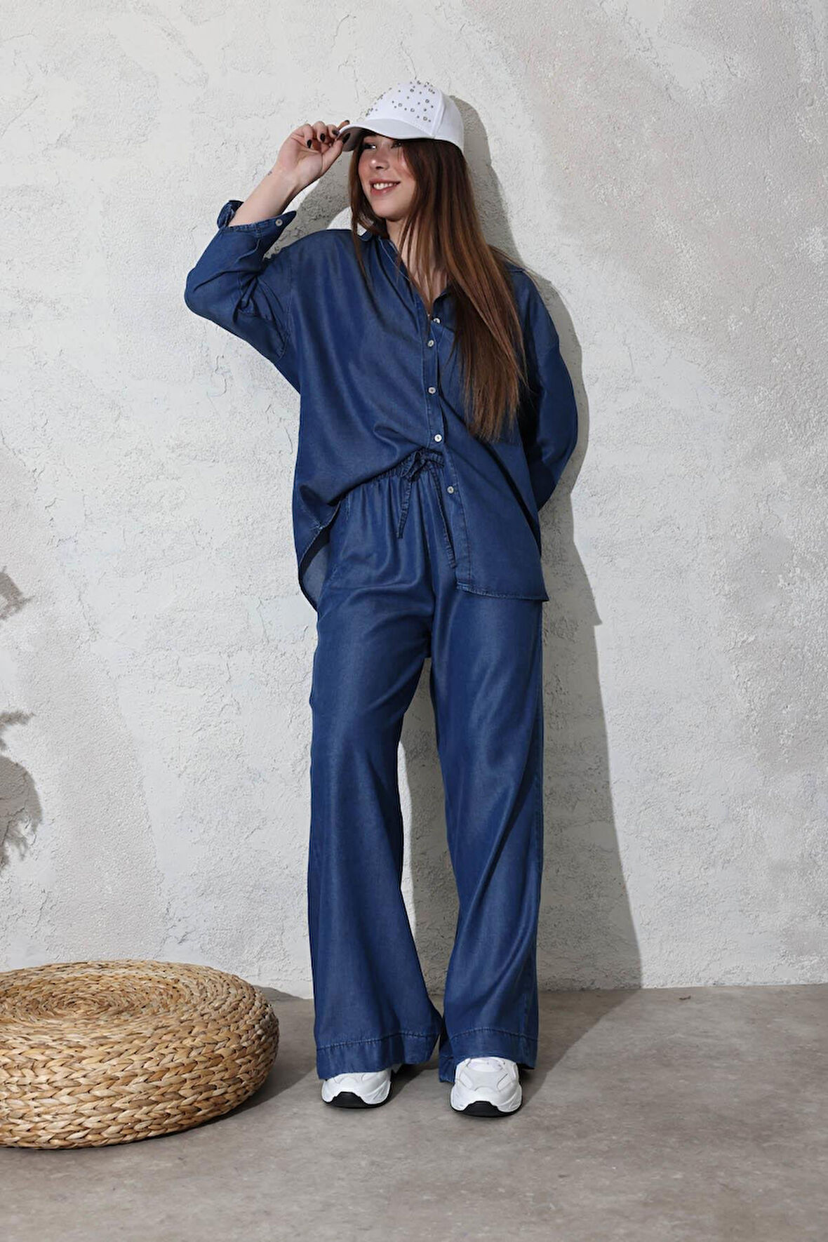 Lacivert Tencel Denim Gömlek Pantolon Takım 00528