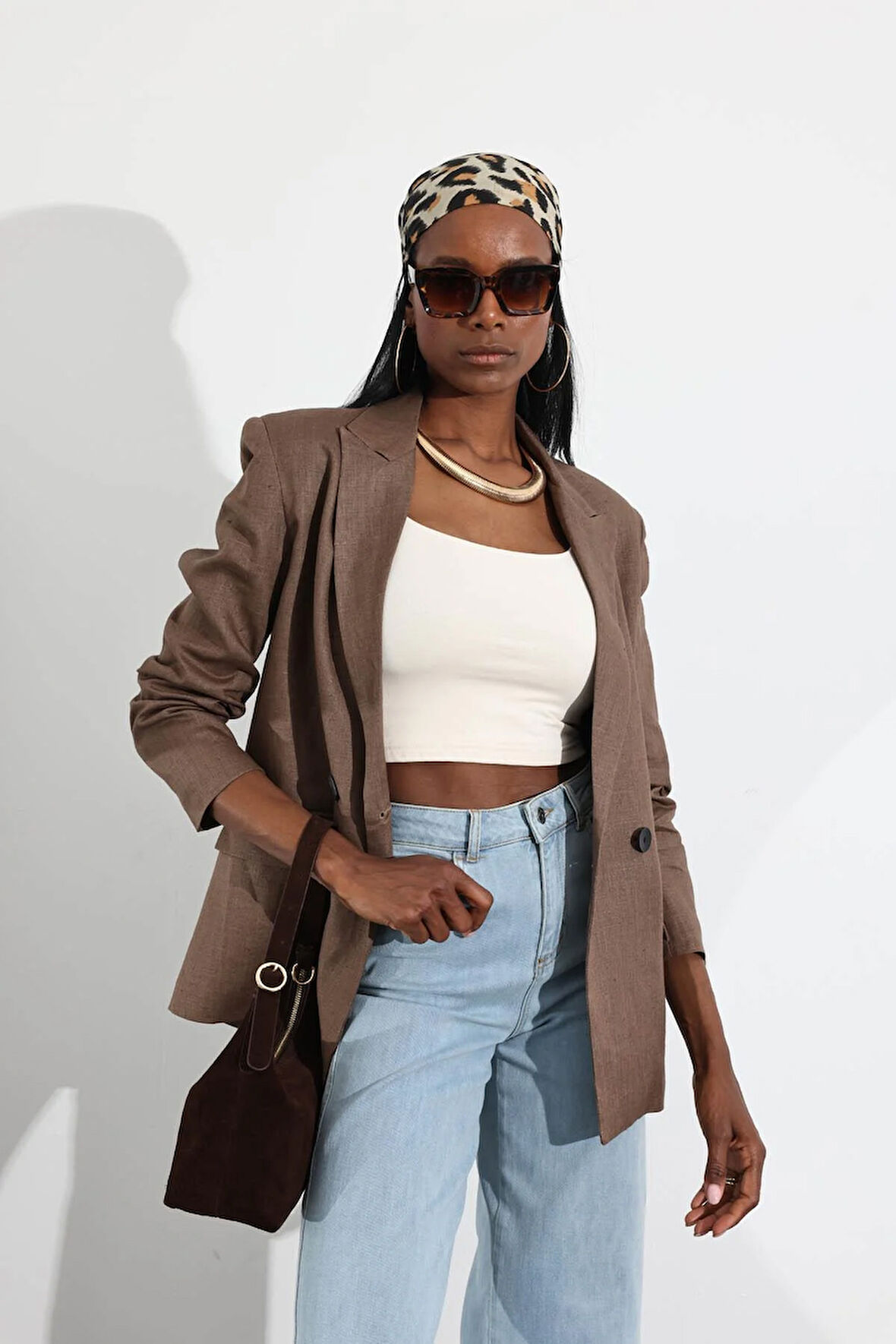 Kahverengi %100 Keten Blazer Ceket 02071