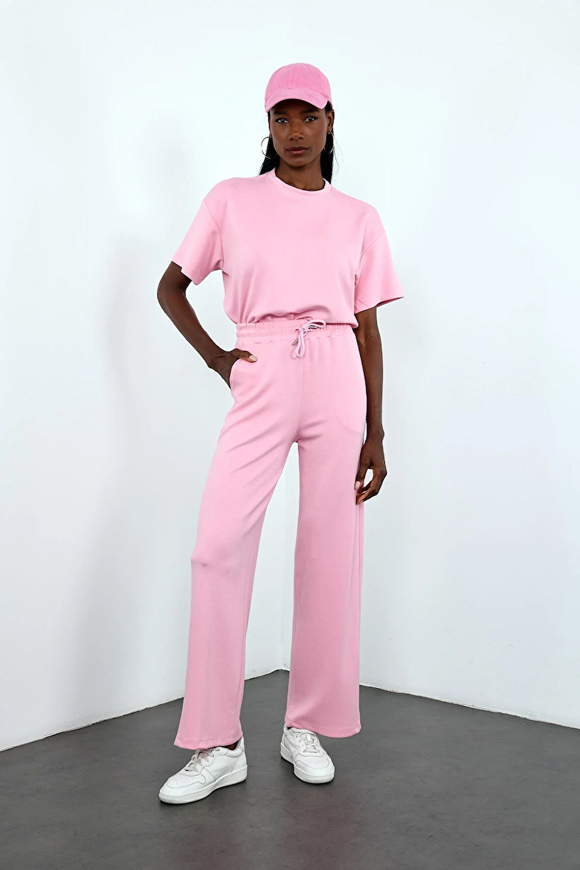 Pembe Basic Tshirt Eşofman Takım 251028