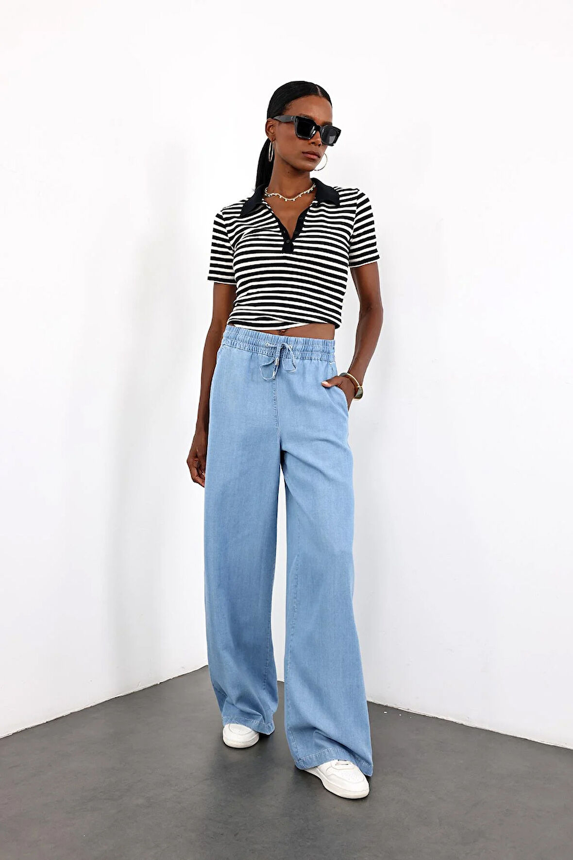 Mavi Beli Lastikli Geniş Pantolon 600702