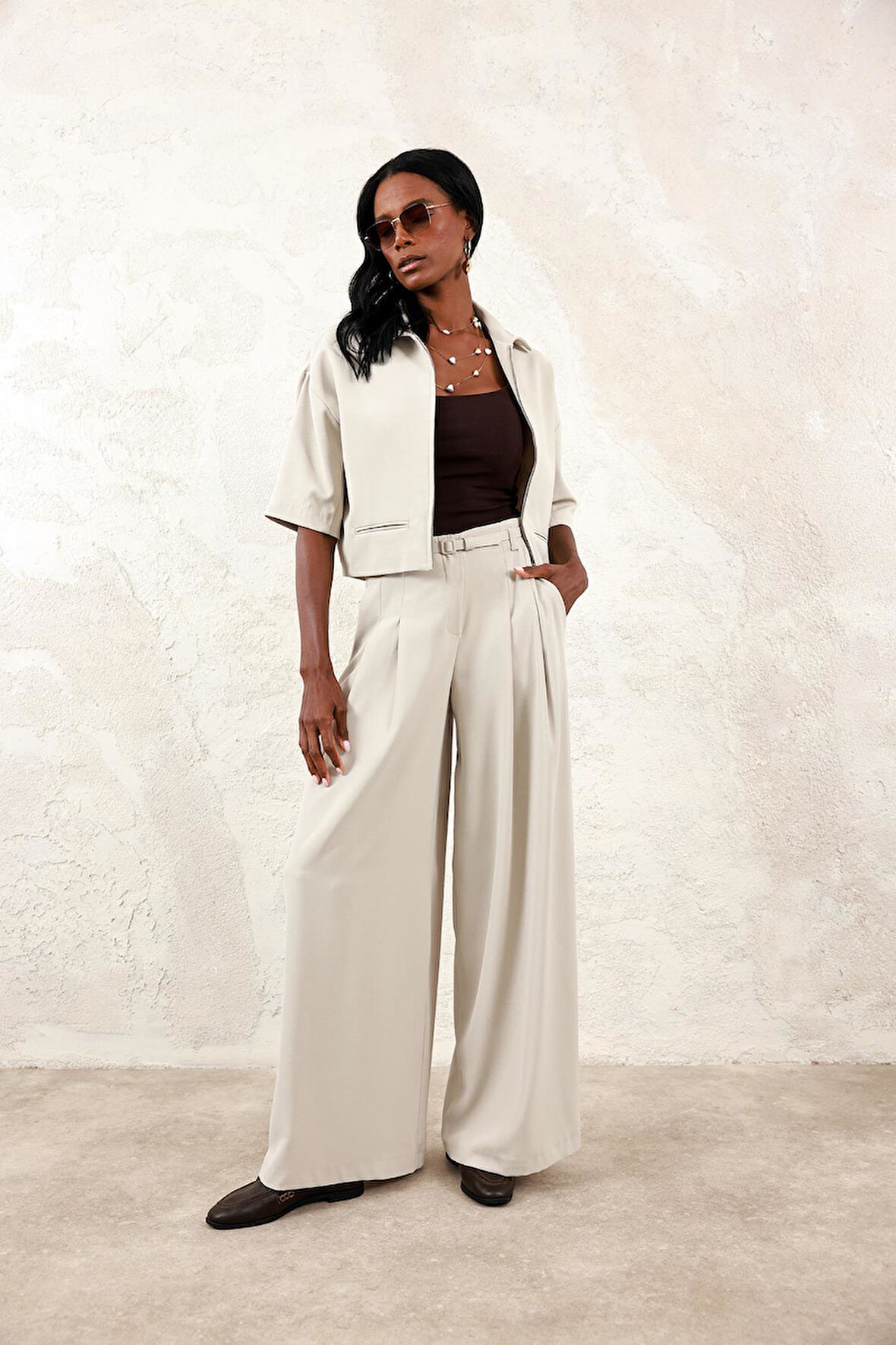 Taş Krep Dökümlü Palazzo Pantolon 031577