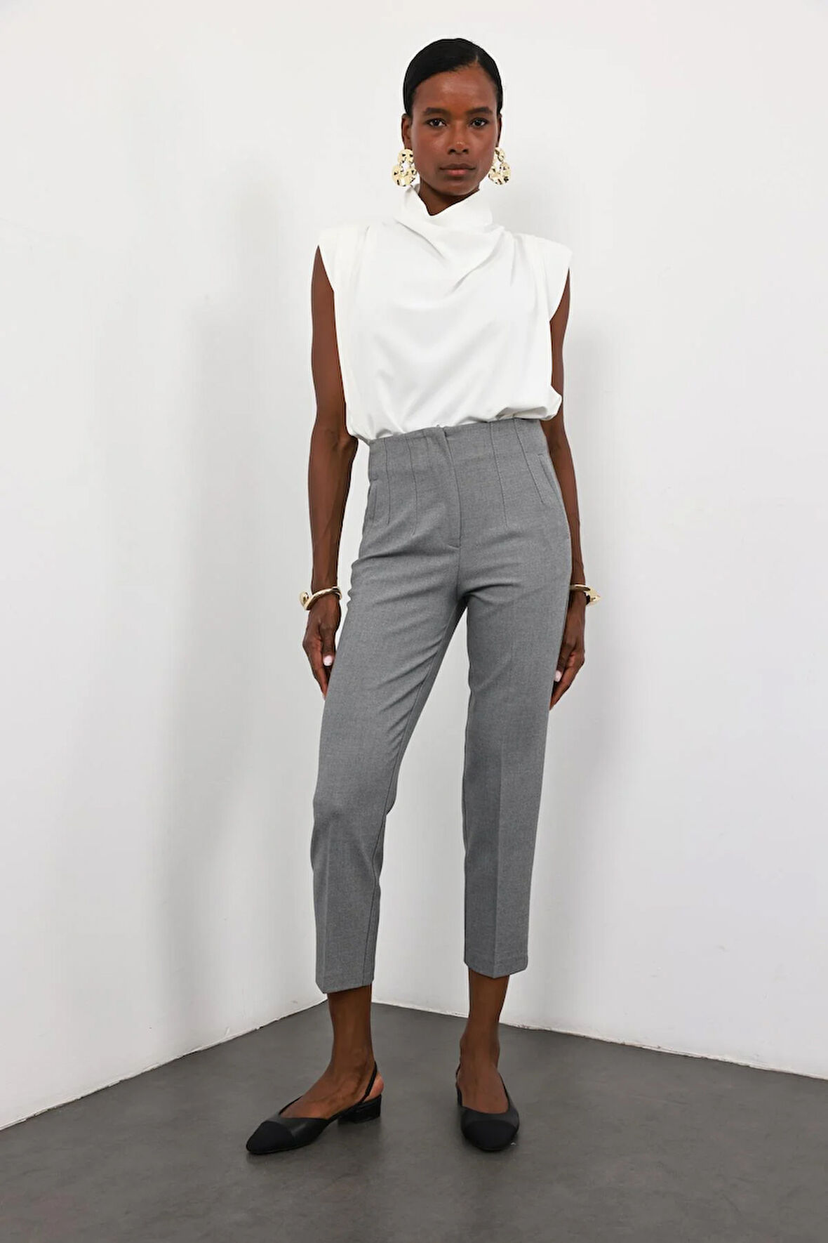 Gri Melanj Flatolu Pantolon 5113