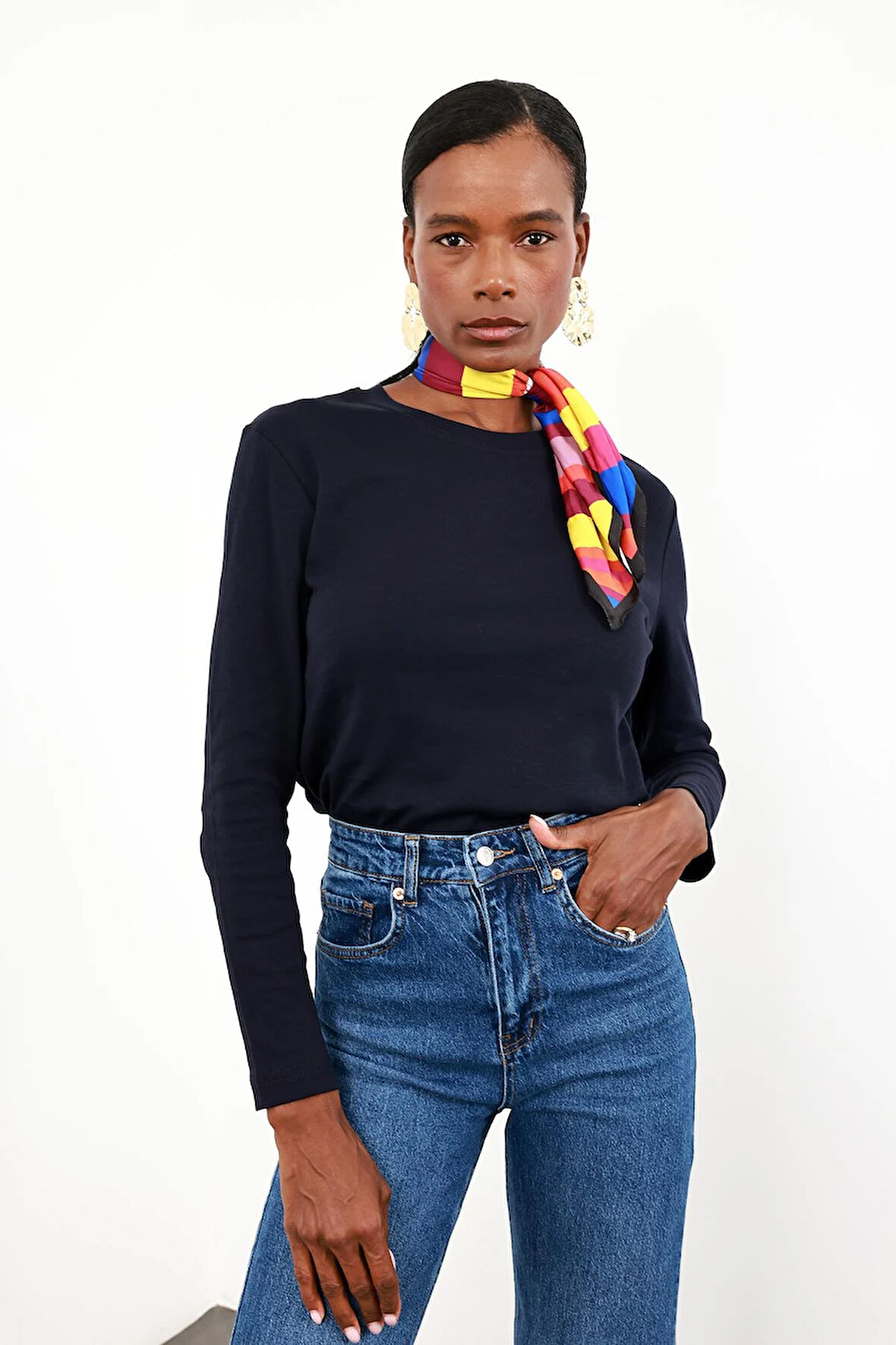 Lacivert Uzun Kollu Basic Tişört 1103