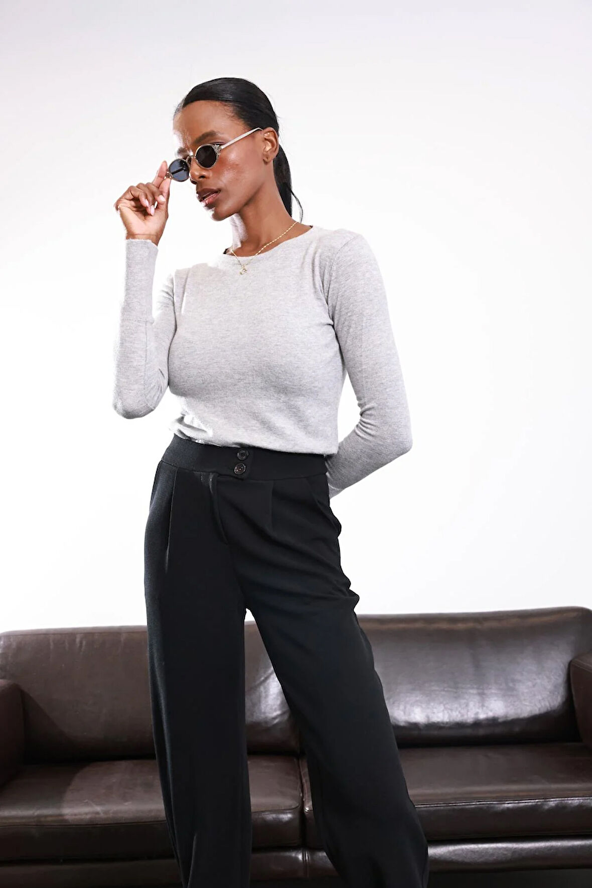 Gri Core-Spun İplikli Basic Klasik Triko 1147